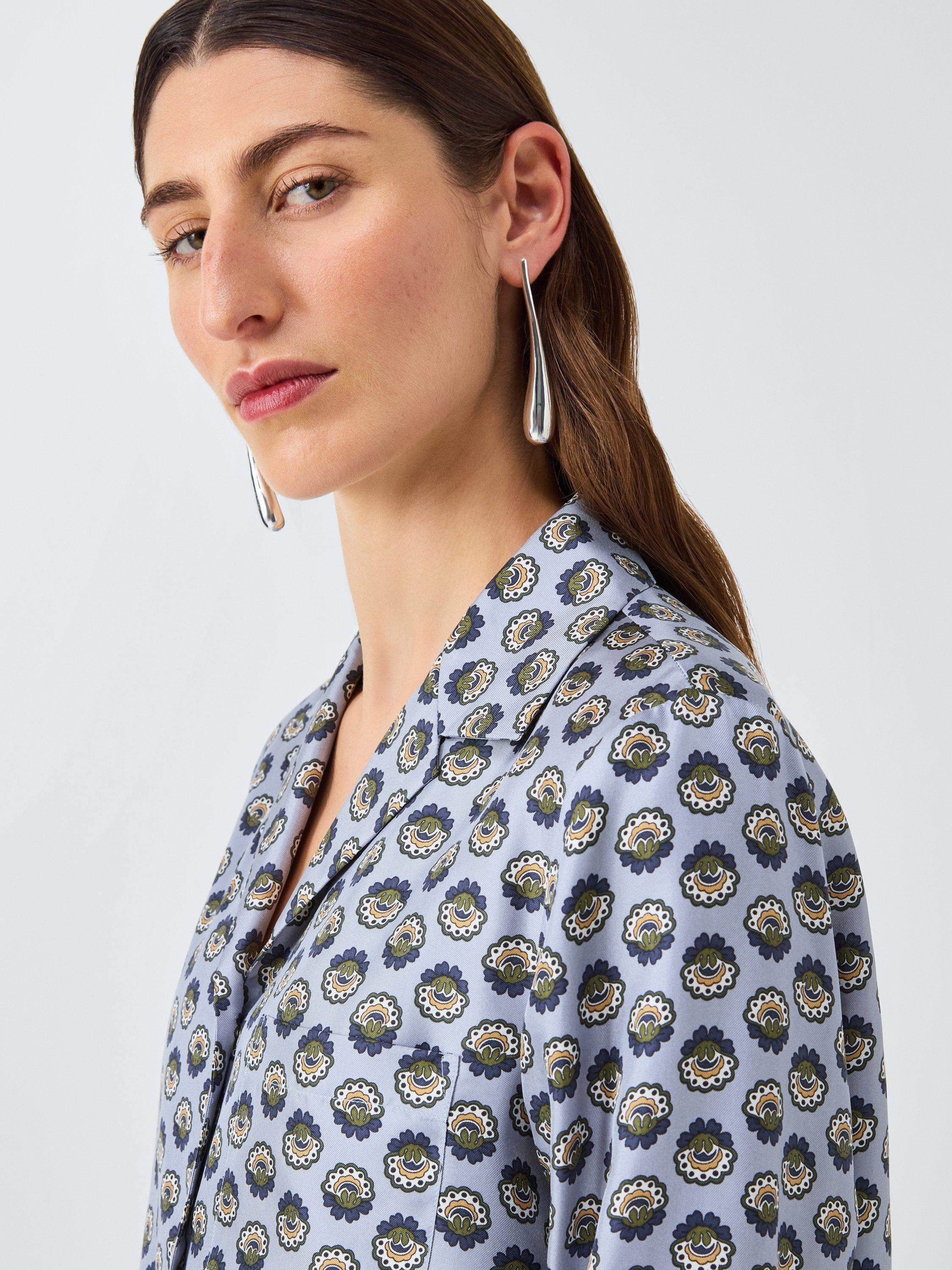 Product image 5 of 6, which shows Weekend MaxMara Oncia Geometric Floral Pure Silk Shirt, Light Blue, 6