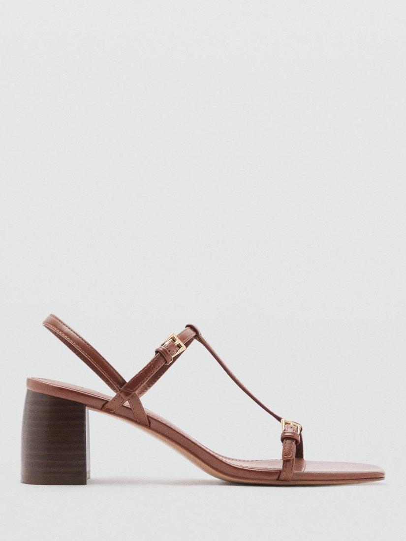 Product image 1 of 4, which shows Mango Oporta Block Heel Strappy Sandals, Medium Brown, 2