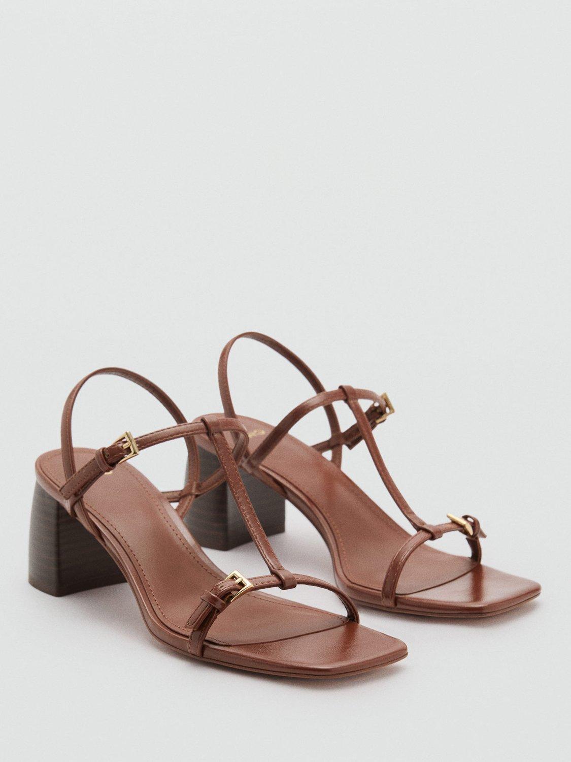 Product image 2 of 4, which shows Mango Oporta Block Heel Strappy Sandals, Medium Brown, 2
