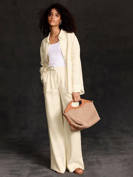 Mint Velvet Linen Drawstring Wide Leg Trousers, Yellow