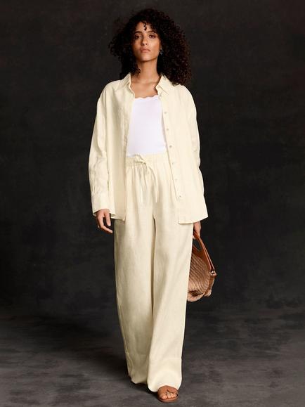 Mint Velvet Linen Drawstring Wide Leg Trousers - view 2, Yellow