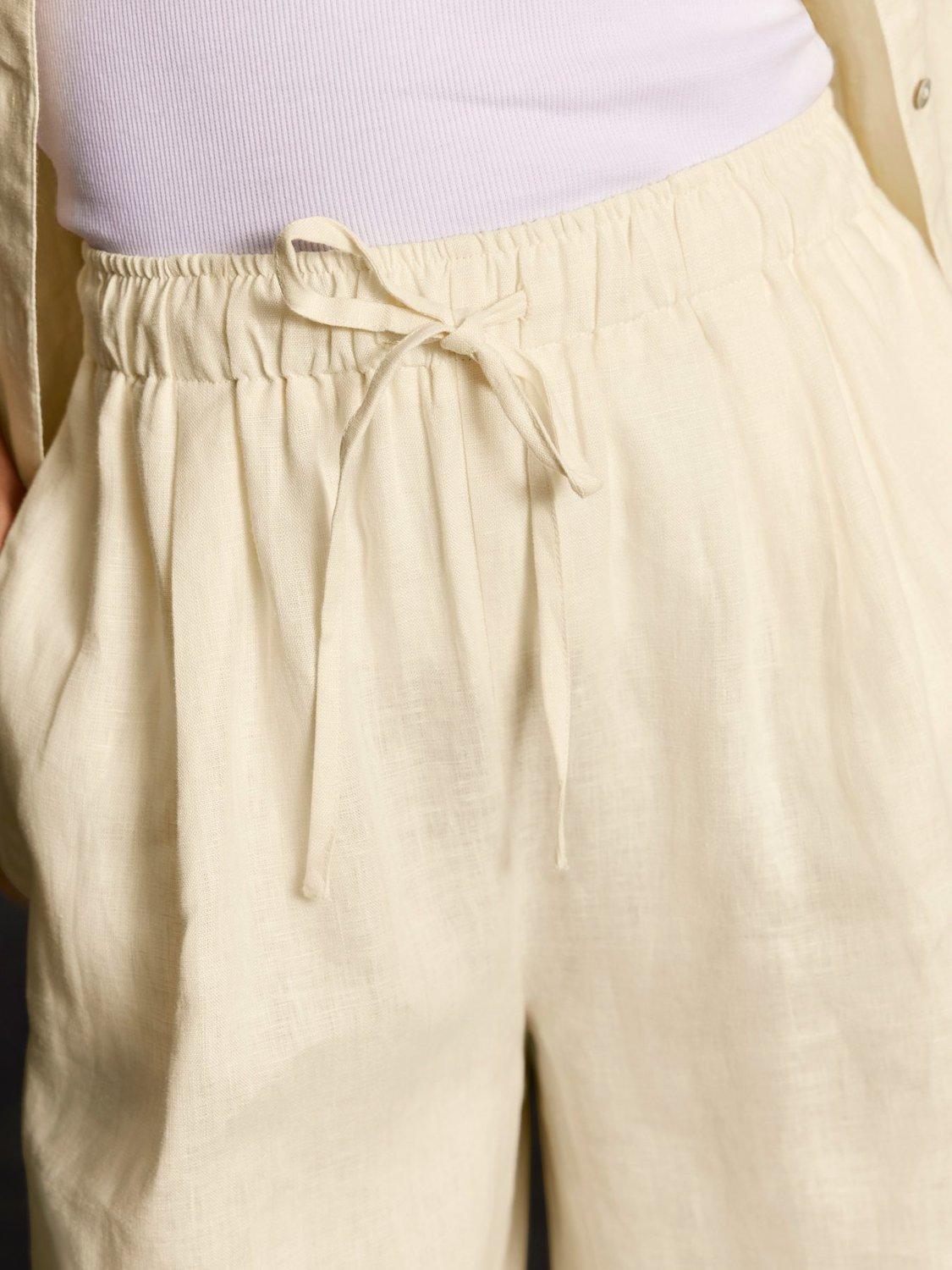 Product image 4 of 7, which shows Mint Velvet Linen Drawstring Wide Leg Trousers, Yellow, S Reg