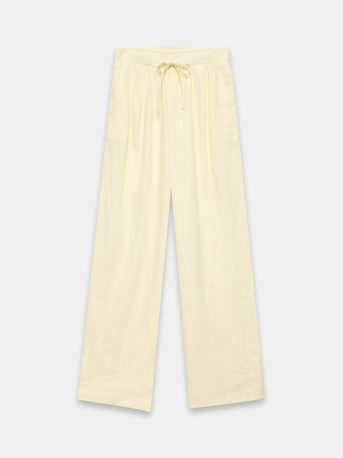 Product image 6 of 7, which shows Mint Velvet Linen Drawstring Wide Leg Trousers, Yellow, S Reg