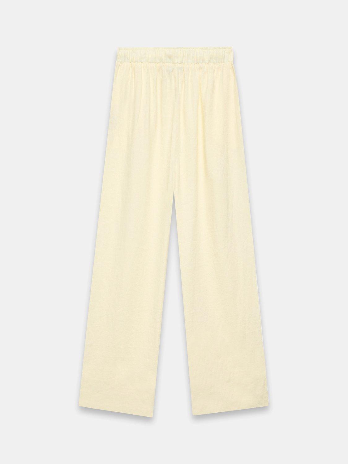 Product image 7 of 7, which shows Mint Velvet Linen Drawstring Wide Leg Trousers, Yellow, S Reg