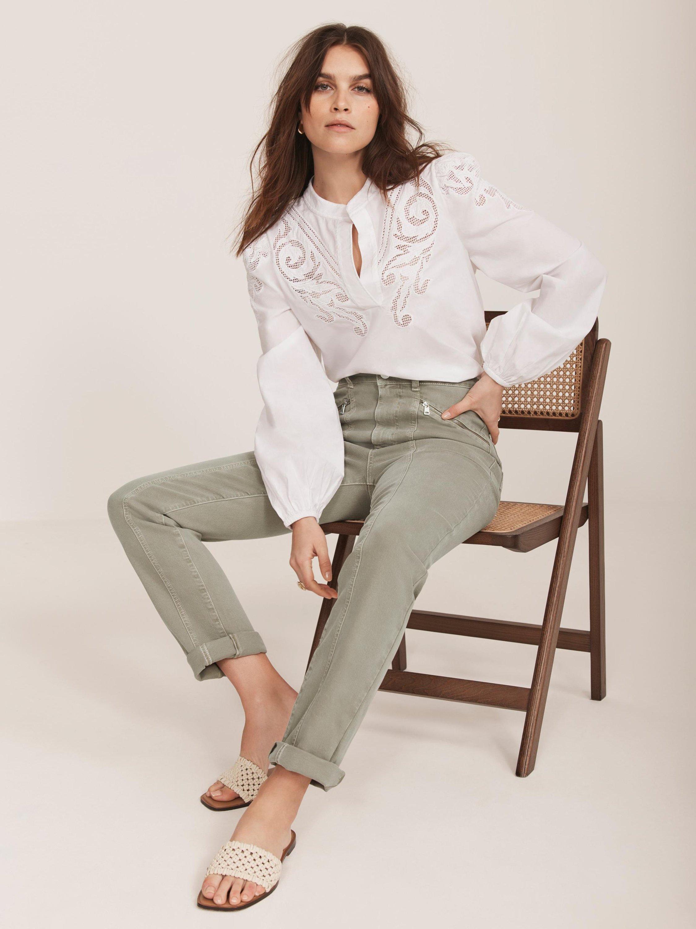 Product image 1 of 7, which shows Mint Velvet Slim Zip Pocket Jeans, Green Khaki, 8R