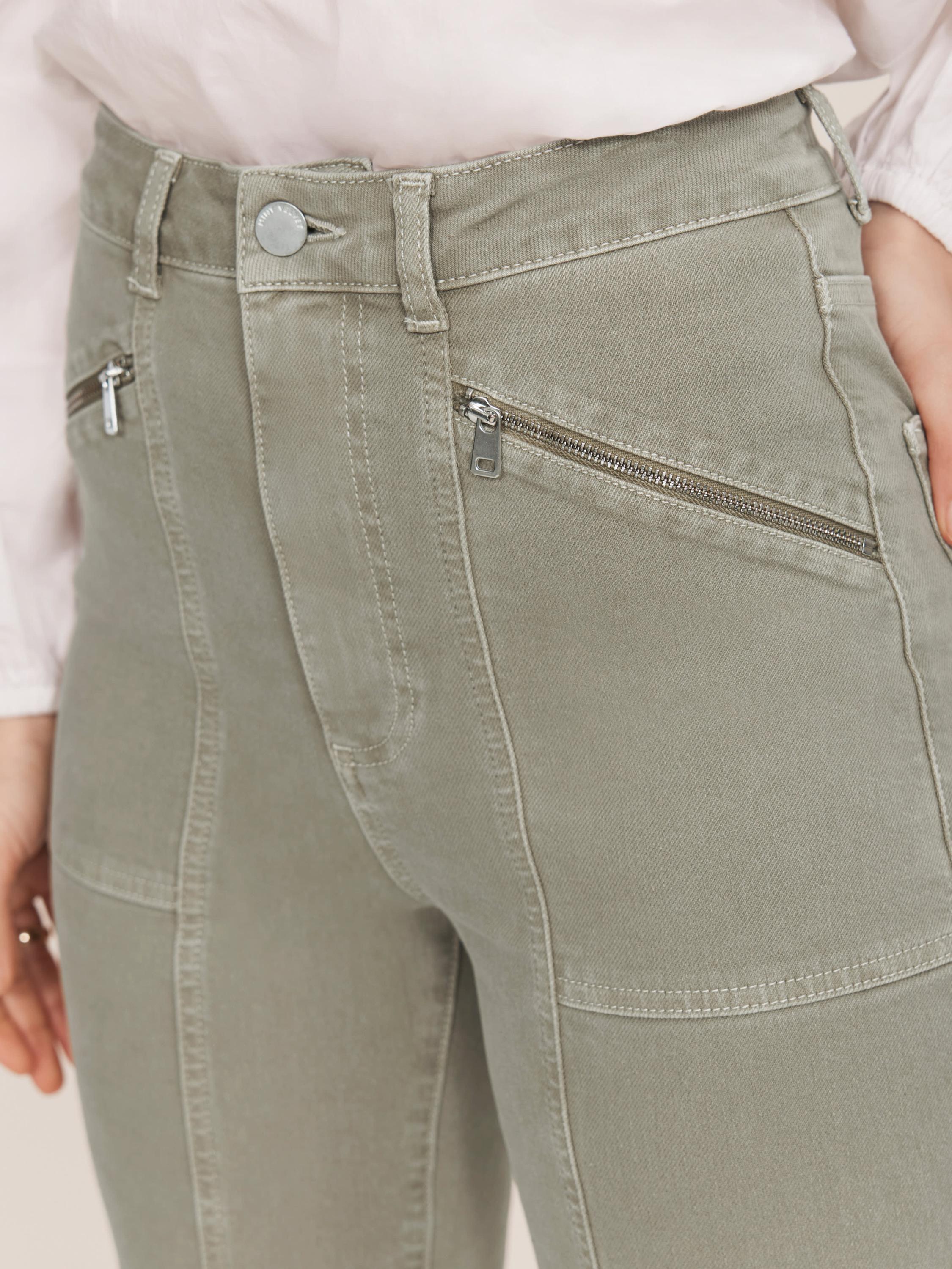 Product image 3 of 7, which shows Mint Velvet Slim Zip Pocket Jeans, Green Khaki, 8R