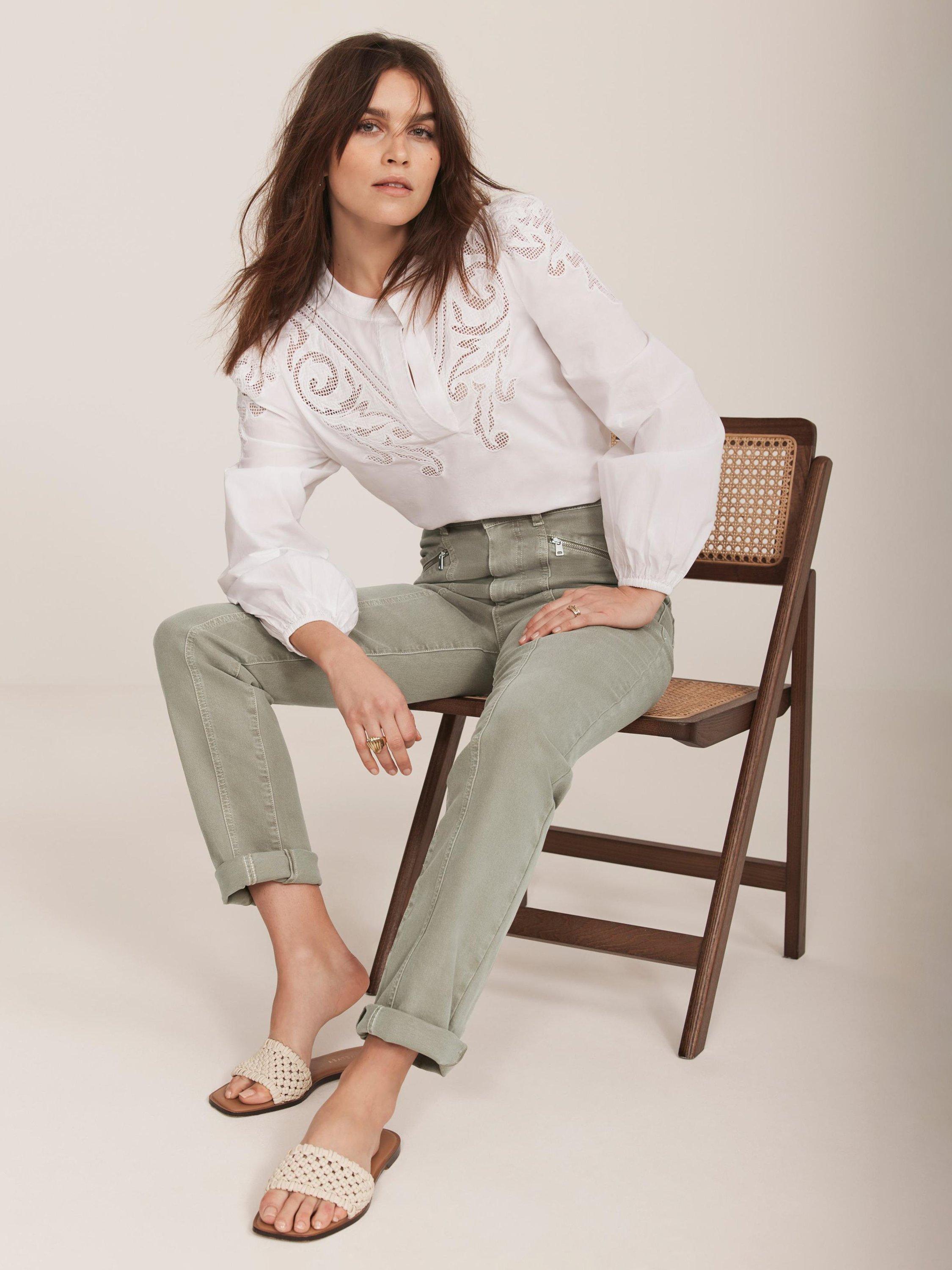 Product image 5 of 7, which shows Mint Velvet Slim Zip Pocket Jeans, Green Khaki, 8R