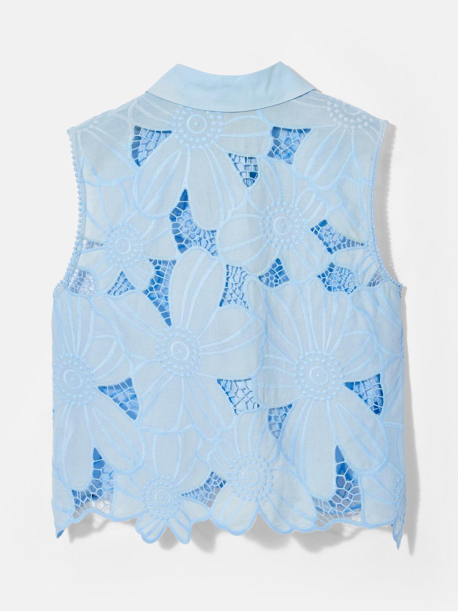 Product image 7 of 7, which shows Mint Velvet Floral Embroidered Sleeveless Shirt, Blue, XS