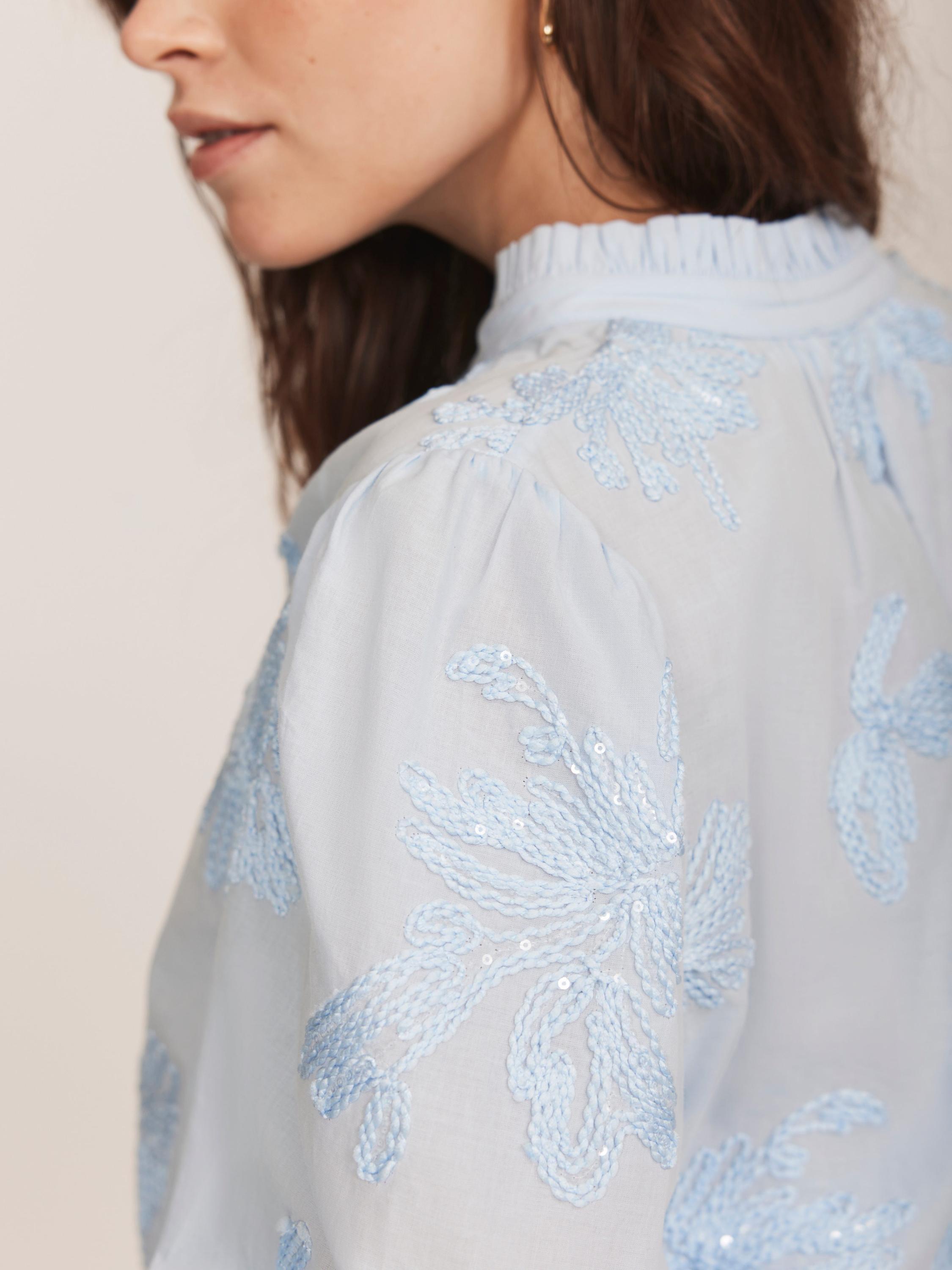 Product image 3 of 8, which shows Mint Velvet Floral Embroidered Blouse, Blue, XS