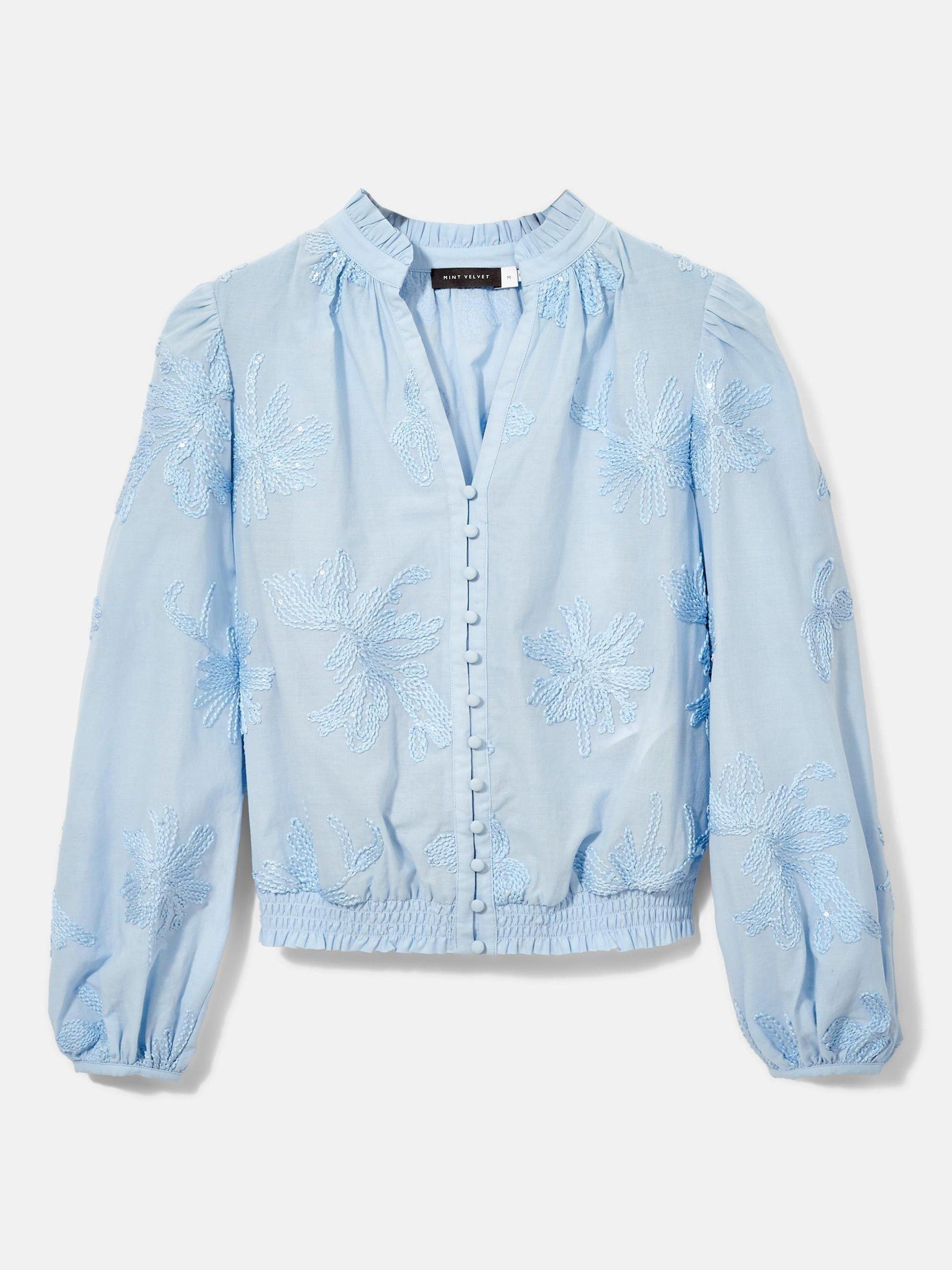 Product image 7 of 8, which shows Mint Velvet Floral Embroidered Blouse, Blue, XS