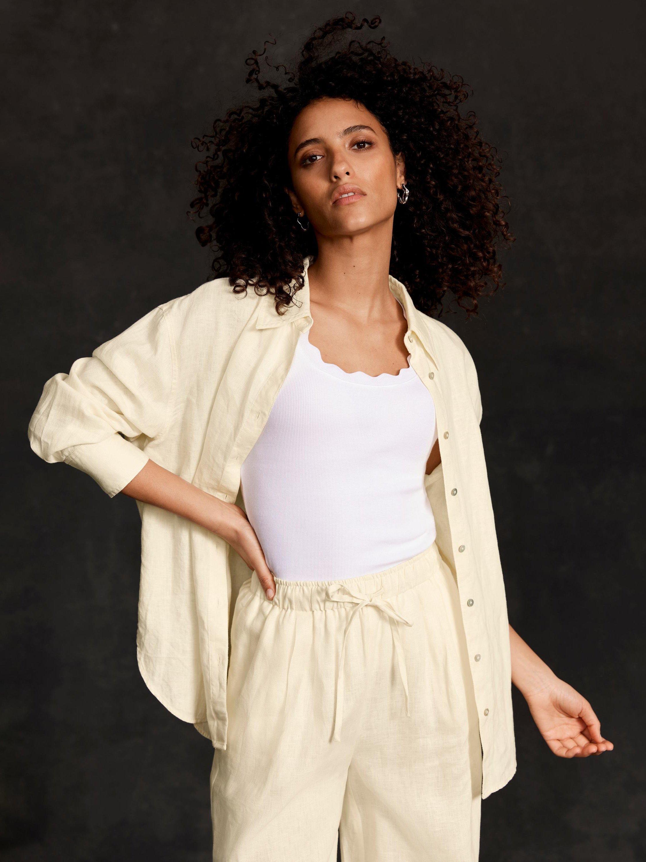 Mint Velvet Pure Linen Long Sleeve Shirt, Yellow