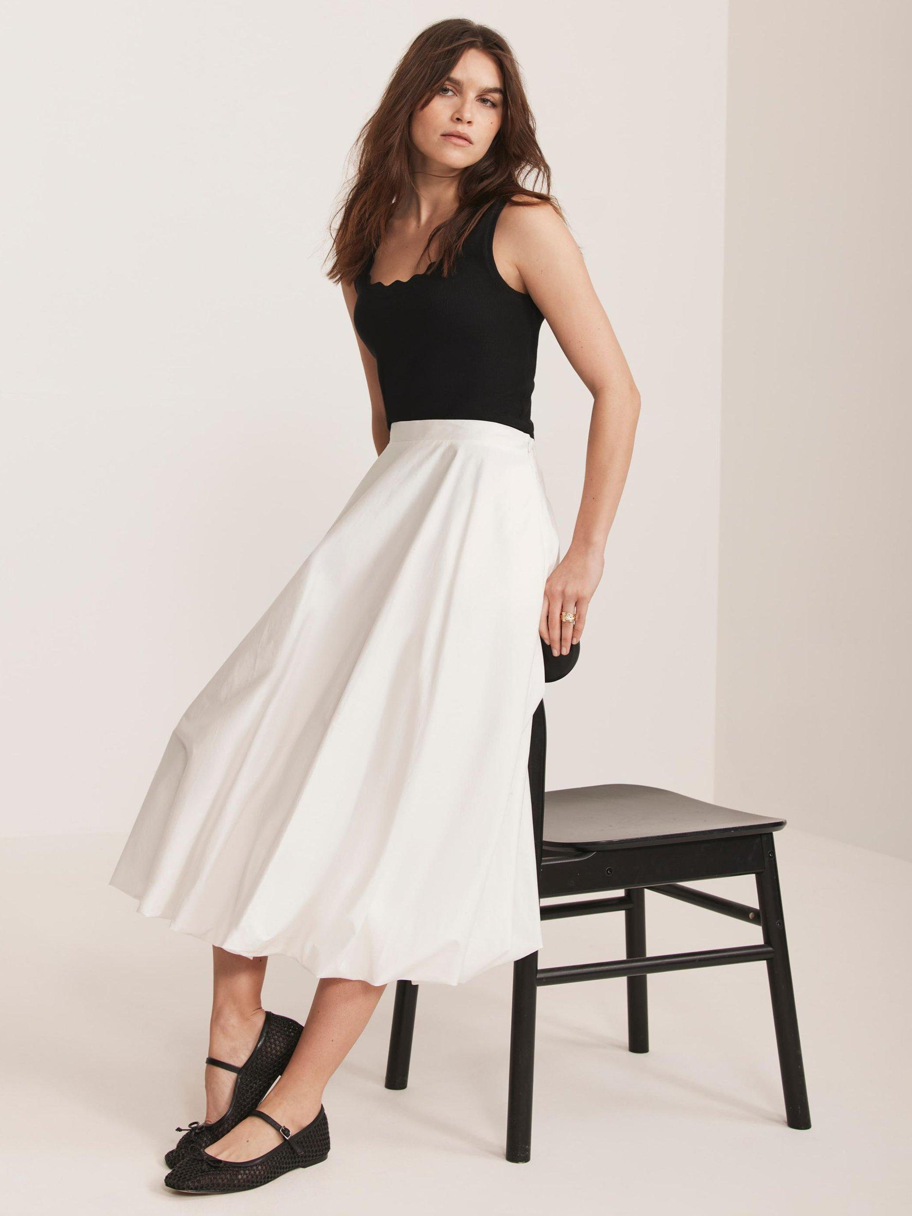 Product image 1 of 8, which shows Mint Velvet Bubble Hem Midi Skirt, White Ivory, S