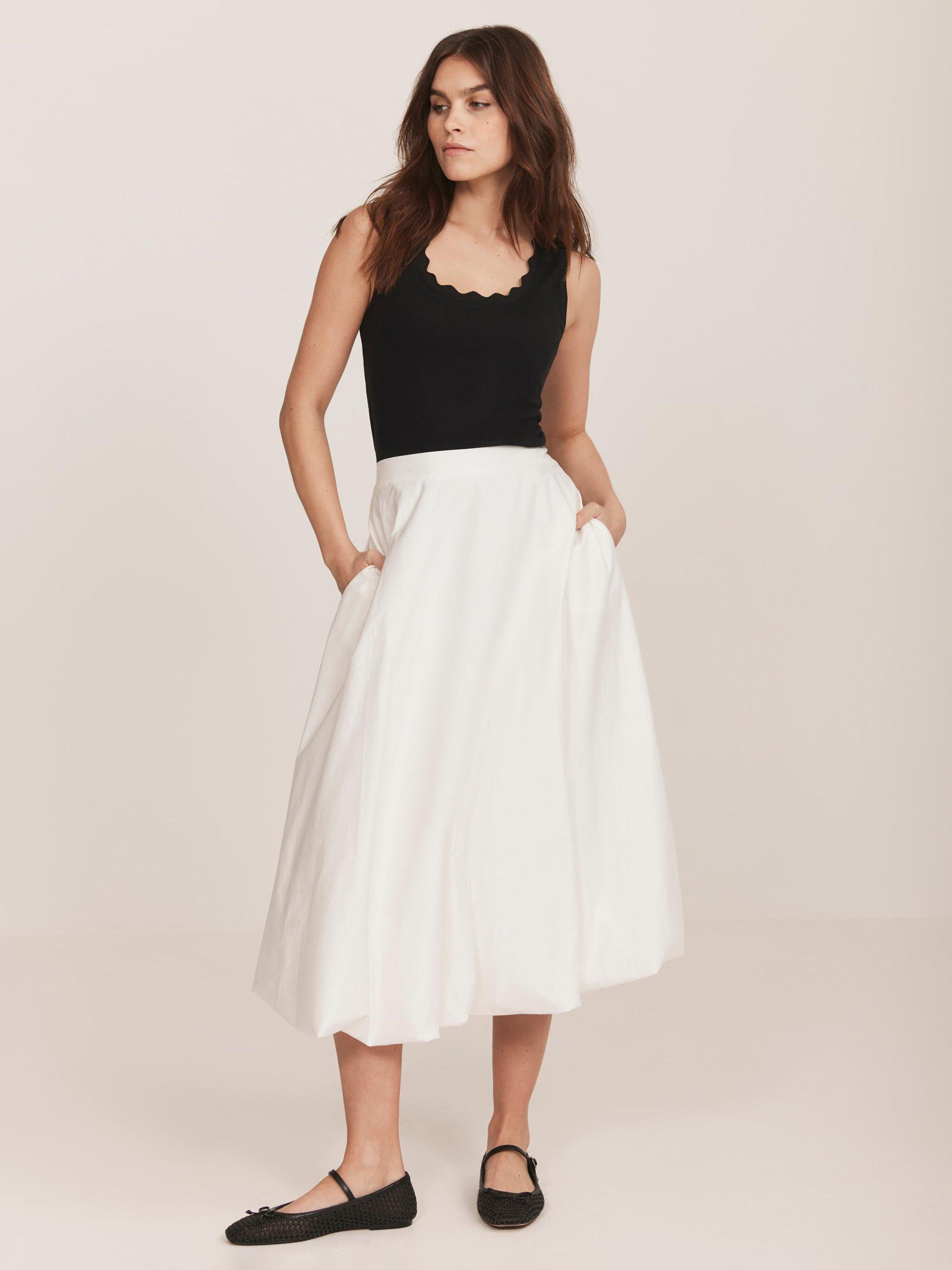 Product image 2 of 8, which shows Mint Velvet Bubble Hem Midi Skirt, White Ivory, S
