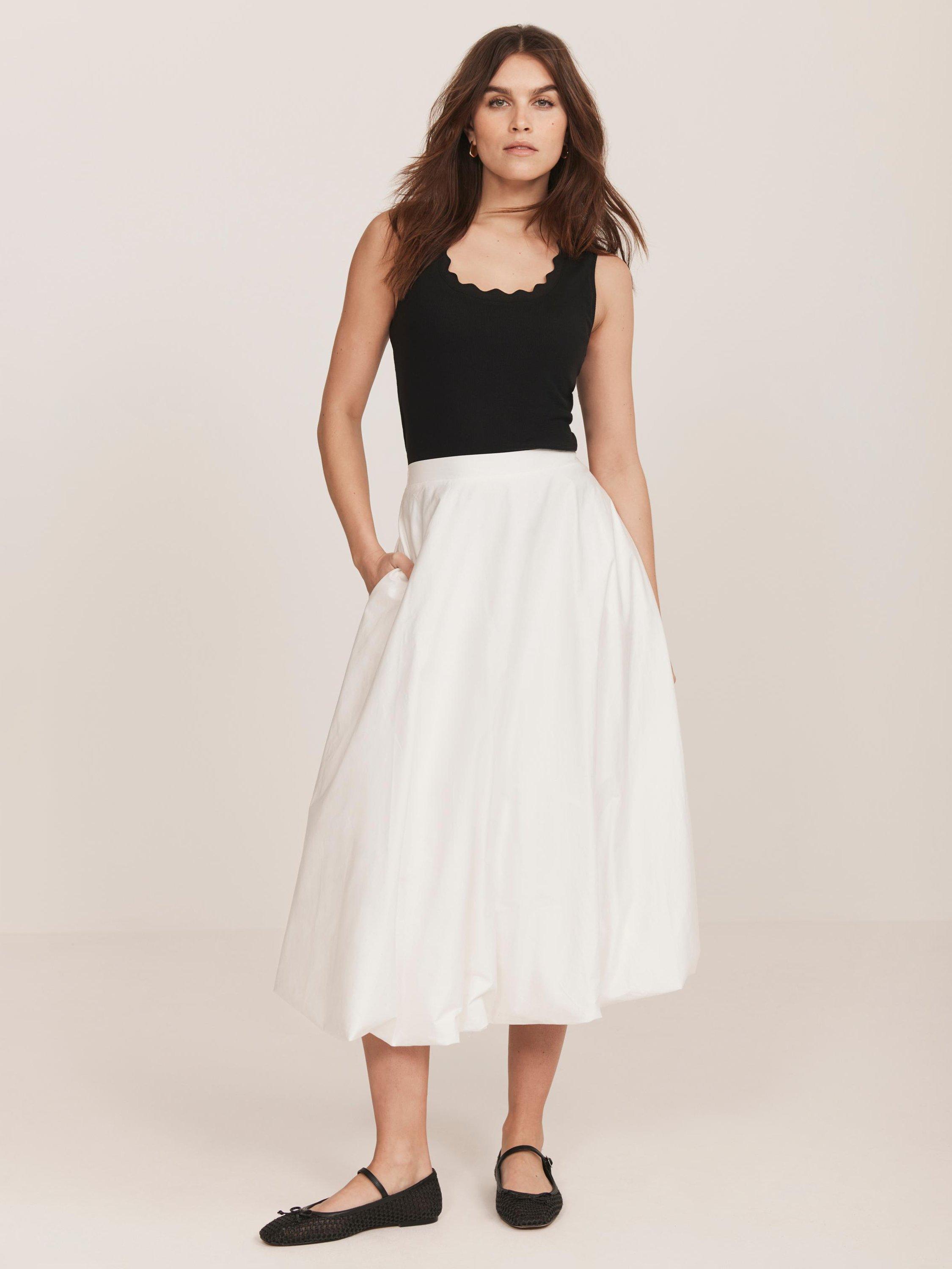 Product image 5 of 8, which shows Mint Velvet Bubble Hem Midi Skirt, White Ivory, S