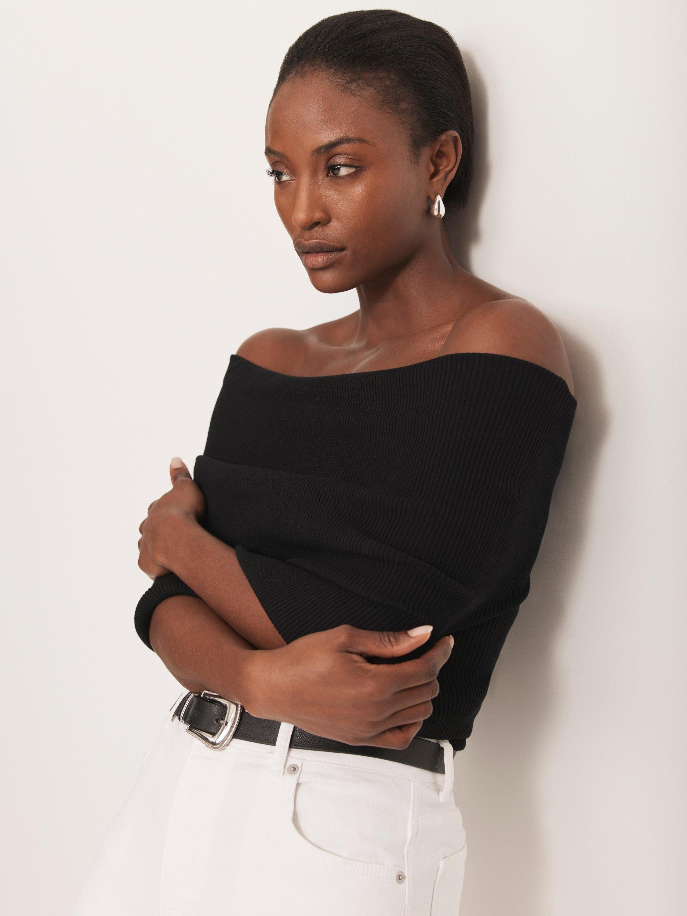 Product image 6 of 8, which shows Mint Velvet Bandeau Sleeveless Knit Top, Black, XS
