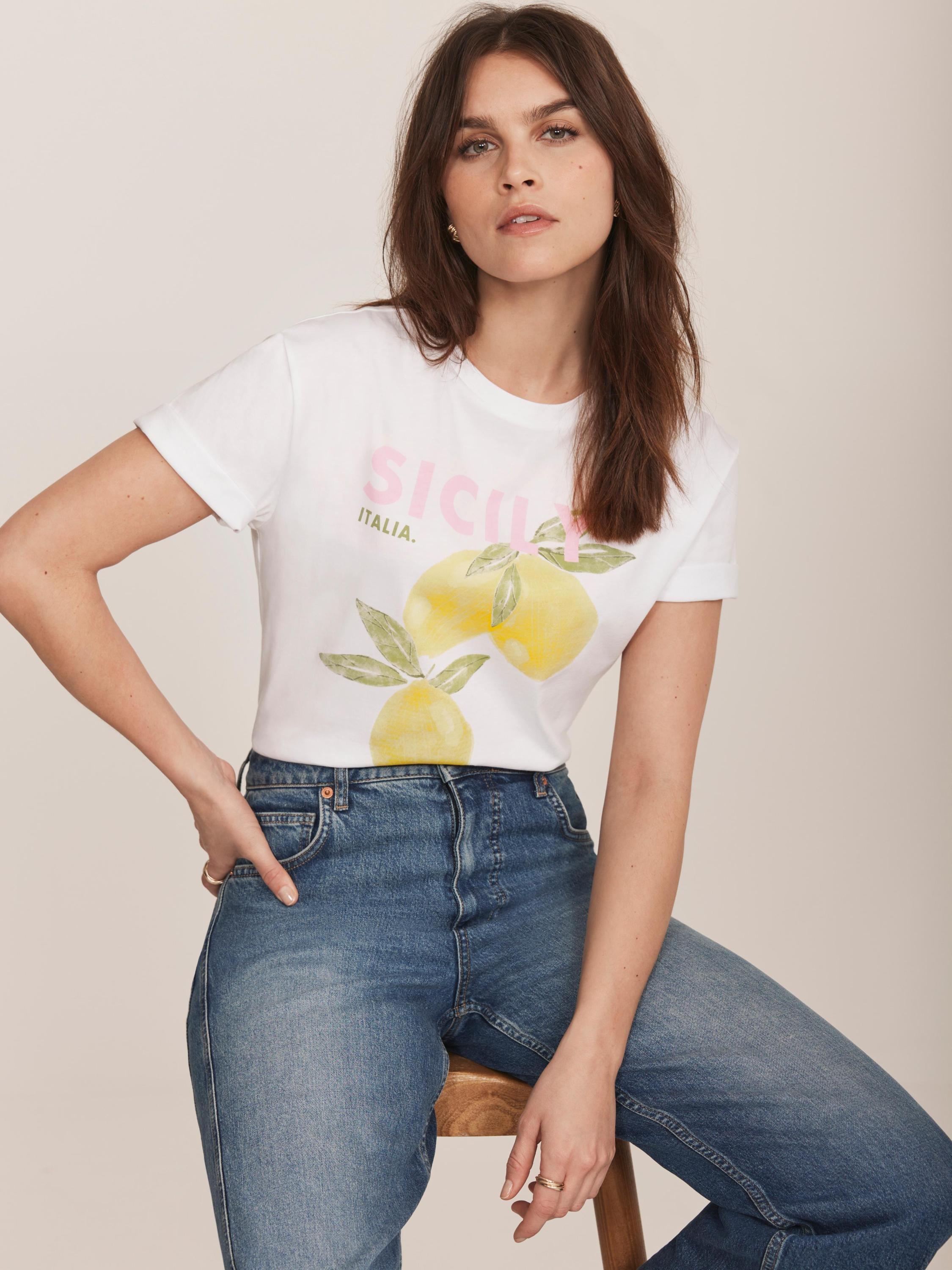 Mint Velvet Lemon Graphic T-Shirt, Yellow/Multi