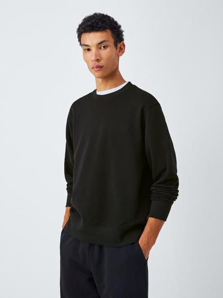 John Lewis Crew Neck Cotton Sweatshirt, Jet Black