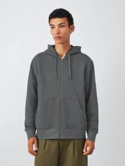 John Lewis Zip Through Cotton Hoodie, Ebony