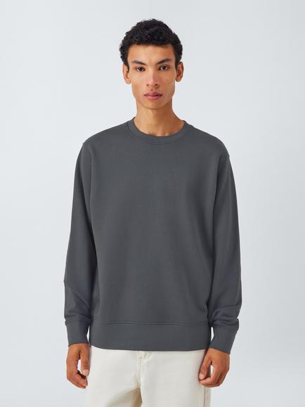 John Lewis Crew Neck Cotton Sweatshirt, Ebony