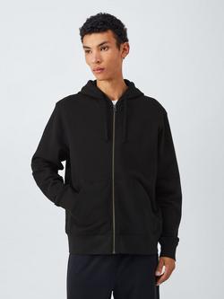 John Lewis Zip Through Cotton Hoodie, Jet Black
