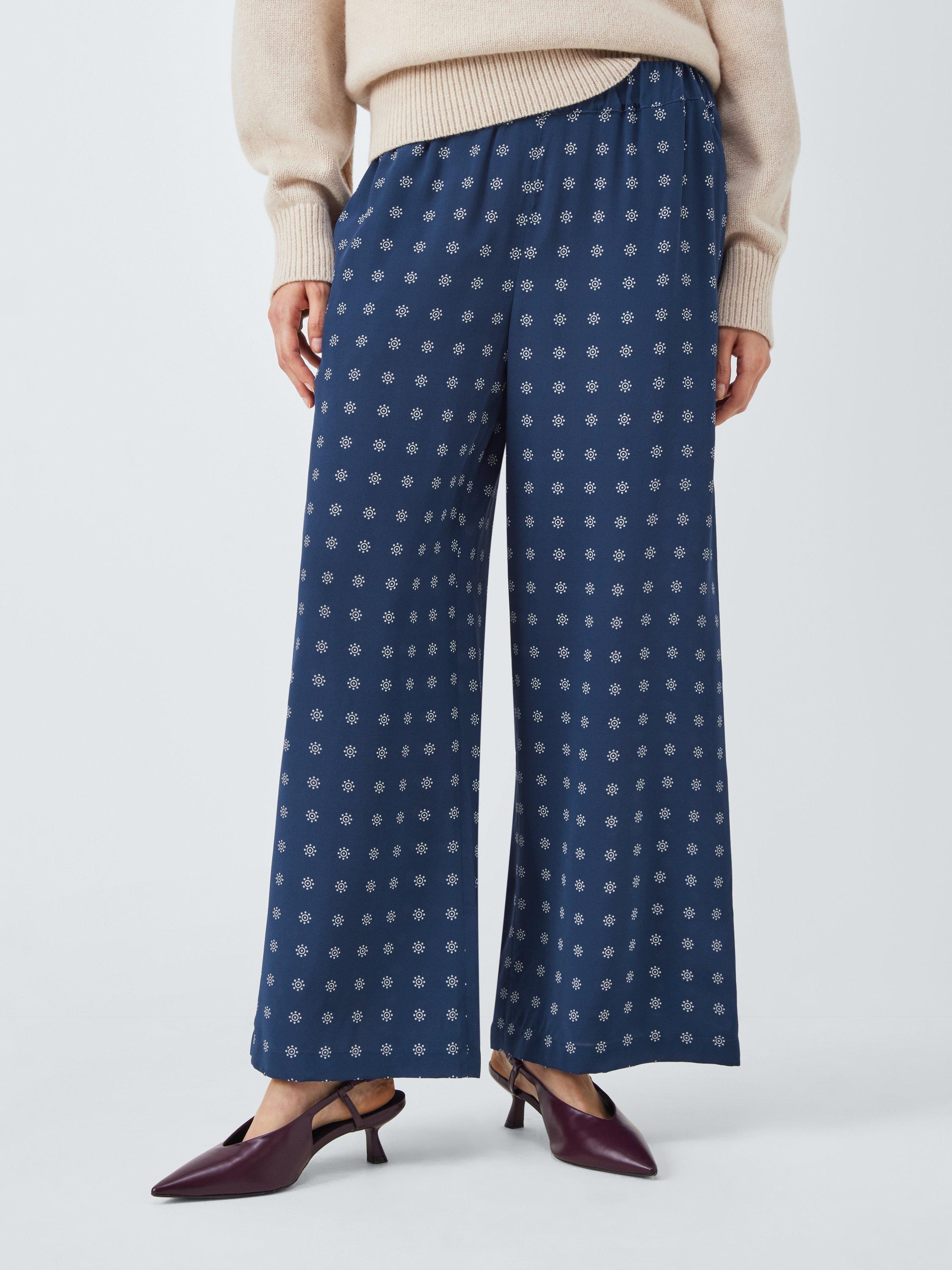 Weekend MaxMara Eusebio Polka Dot Pure Silk Trousers, Navy