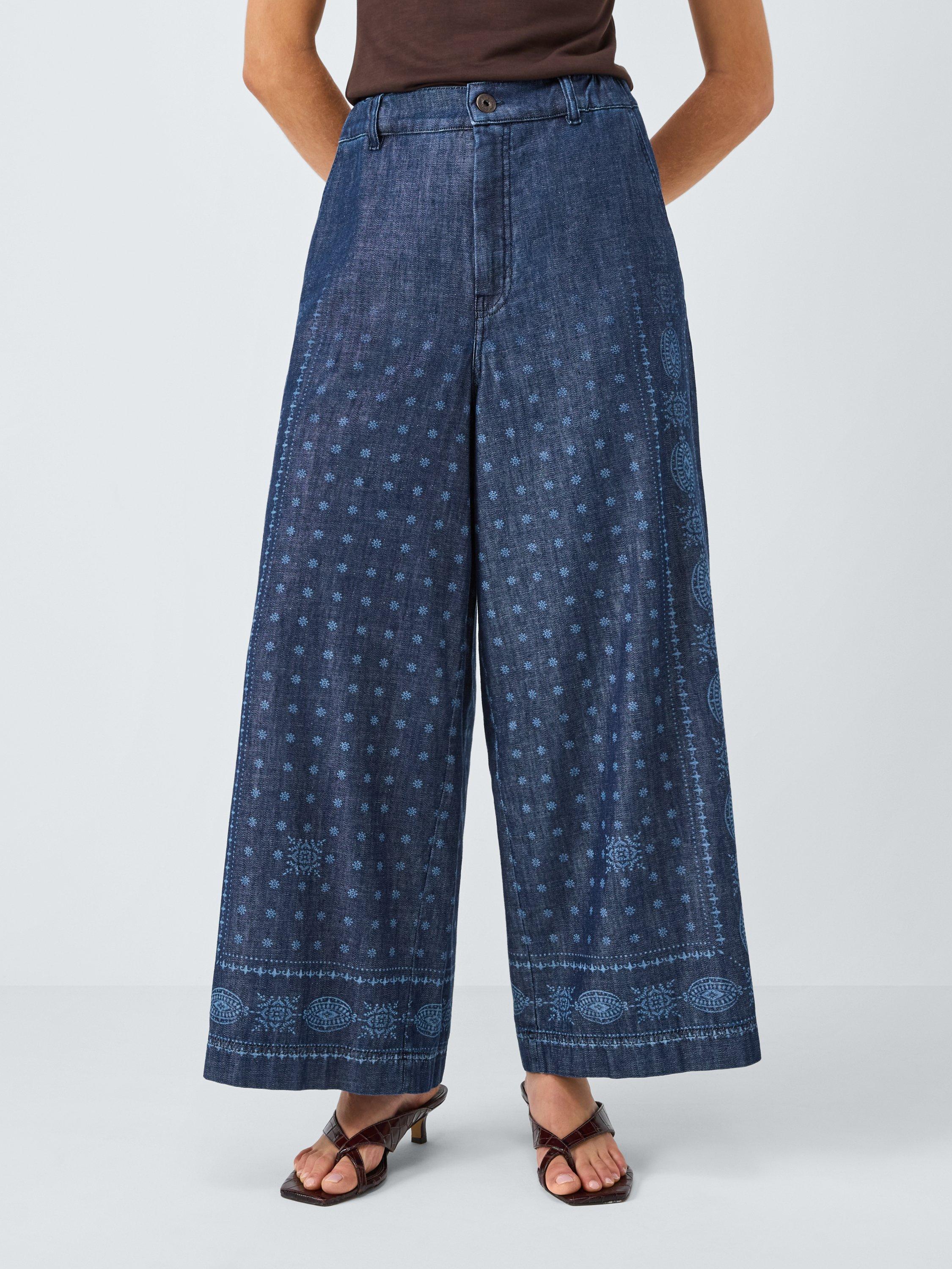 Product image 1 of 6, which shows Weekend MaxMara Micron Abstract Denim Trousers, Navy, 6