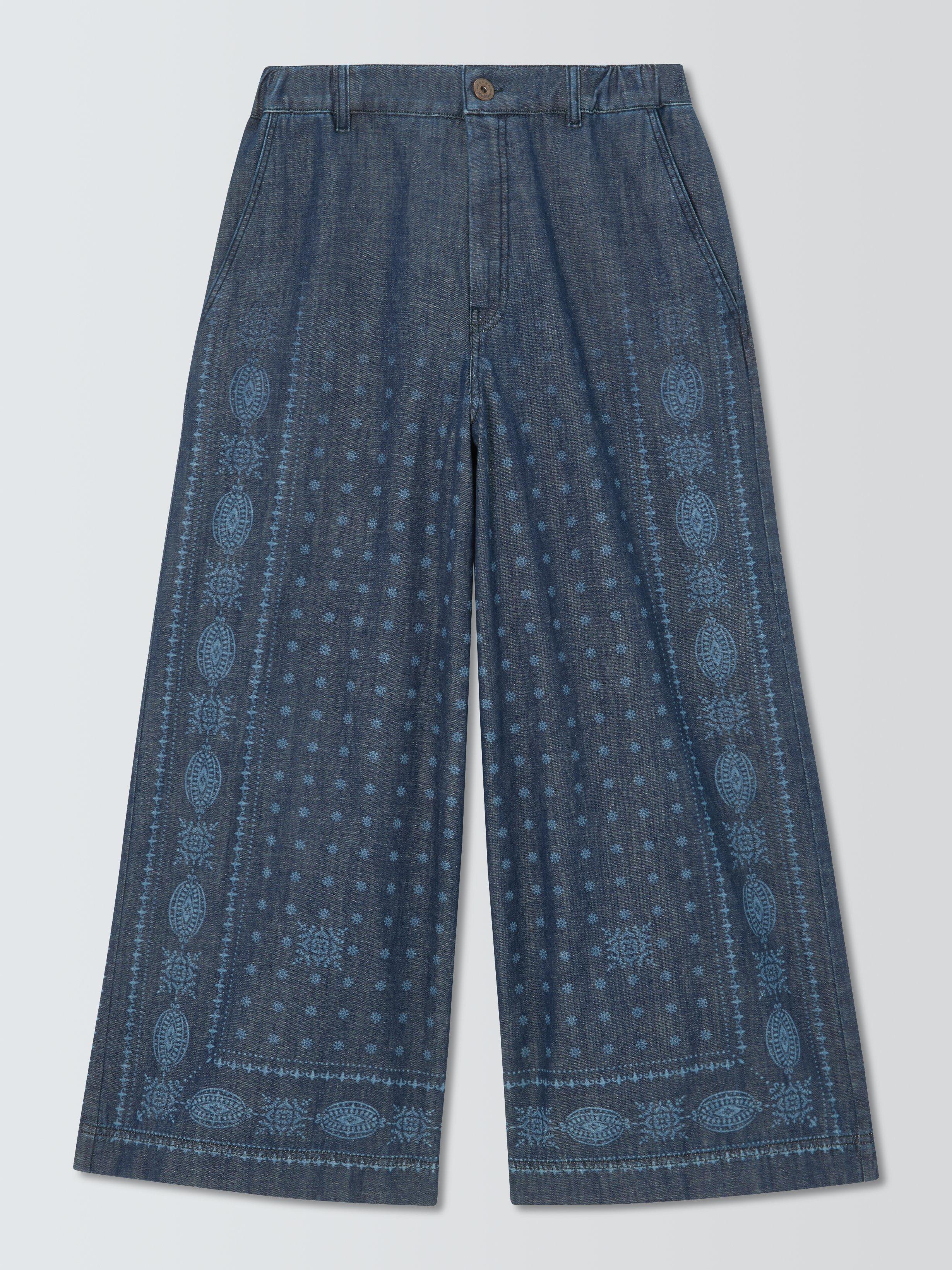 Product image 4 of 6, which shows Weekend MaxMara Micron Abstract Denim Trousers, Navy, 6