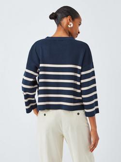 Weekend MaxMara Pinide Striped Cotton Knit Jumper, Navy/White - view 2, Navy/White
