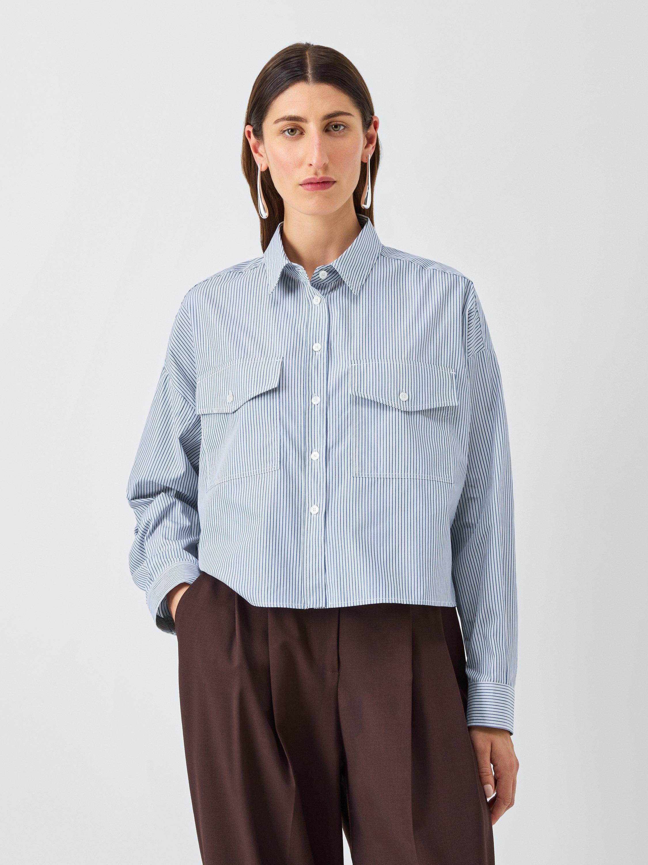 Product image 1 of 6, which shows Weekend MaxMara Doria Stripe Paisley Hem Shirt, Blue Multi, 6