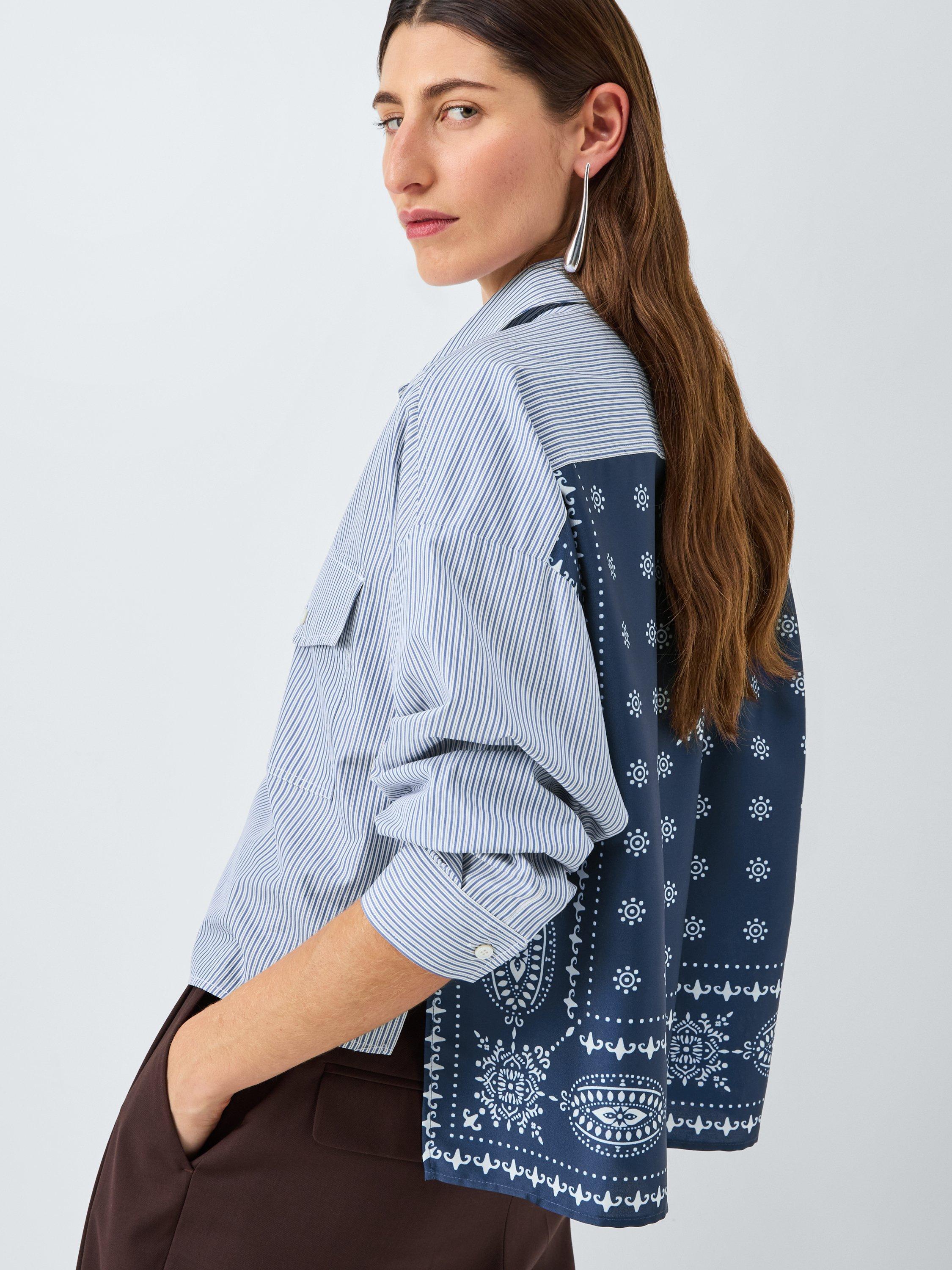 Product image 6 of 6, which shows Weekend MaxMara Doria Stripe Paisley Hem Shirt, Blue Multi, 6