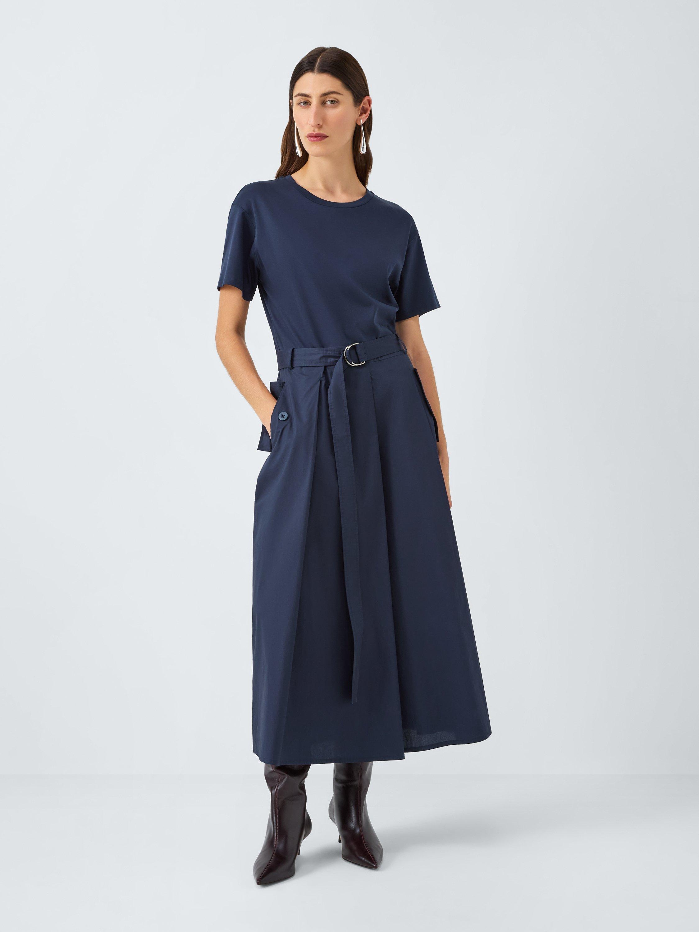 Product image 1 of 6, which shows Weekend MaxMara Gommoso Belted Pleat Midi Dress, Navy, S