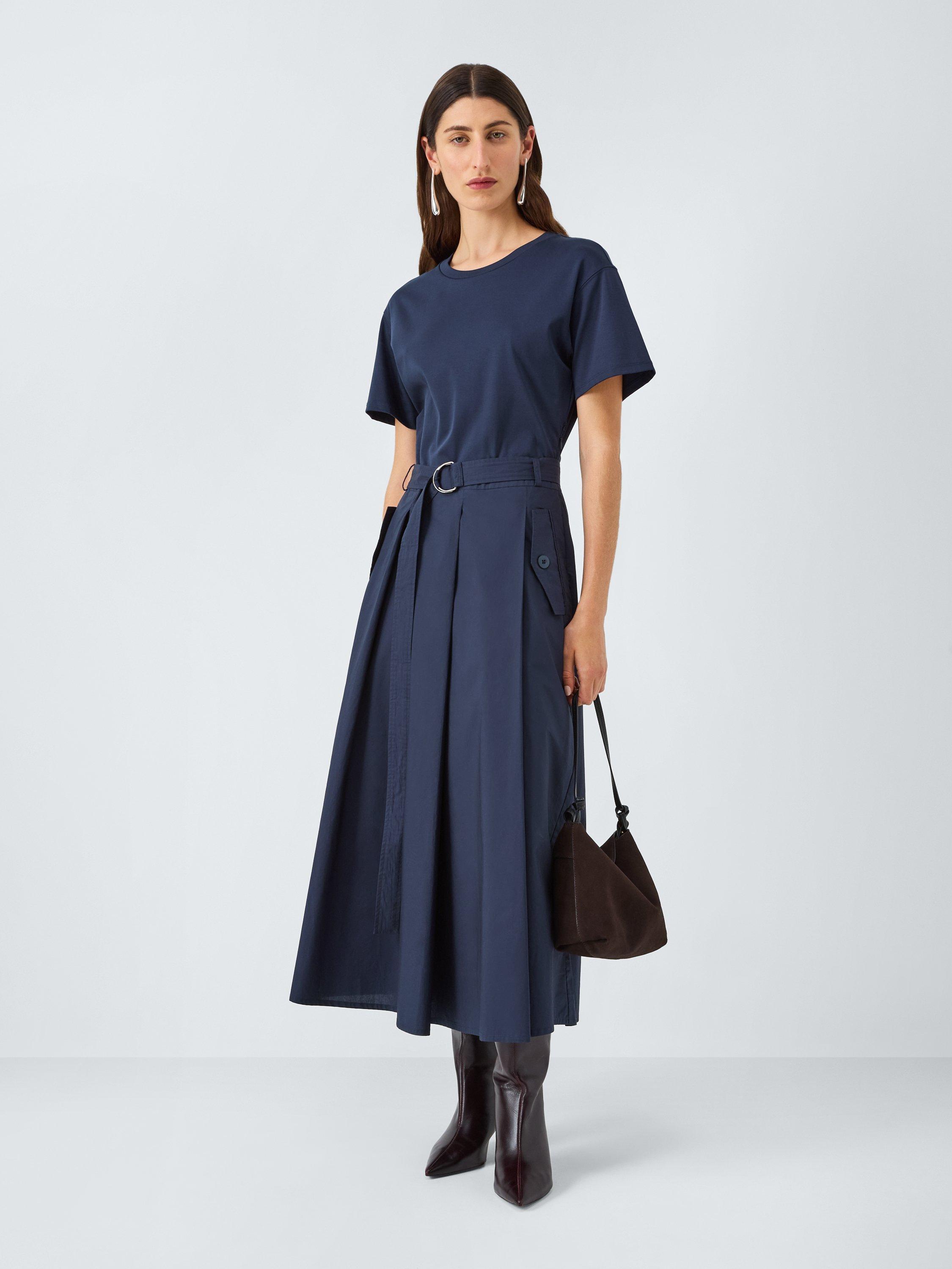 Product image 3 of 6, which shows Weekend MaxMara Gommoso Belted Pleat Midi Dress, Navy, S