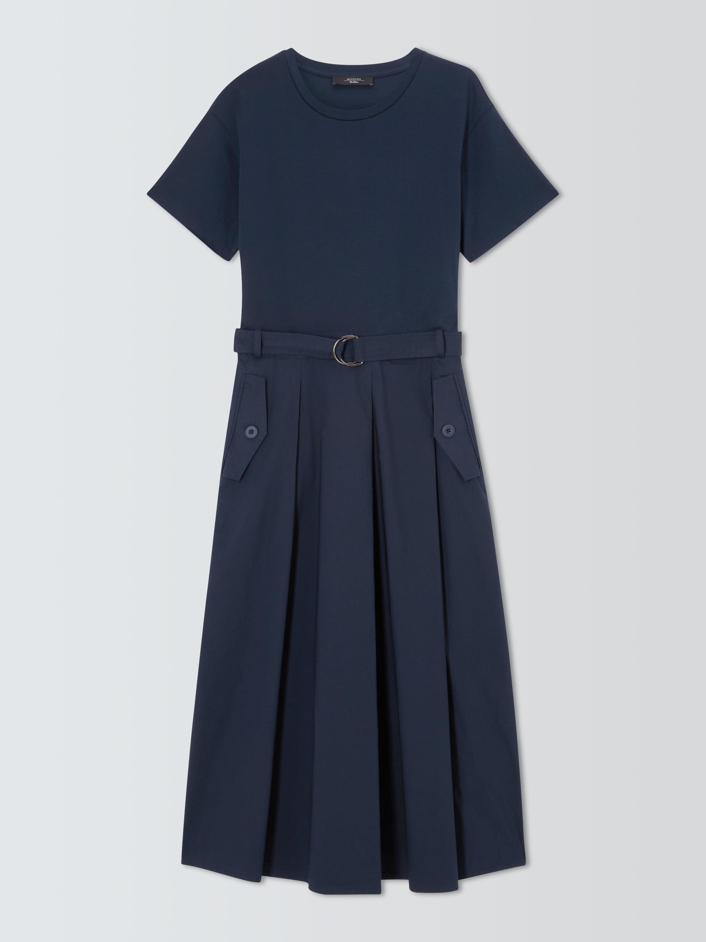 Product image 4 of 6, which shows Weekend MaxMara Gommoso Belted Pleat Midi Dress, Navy, S