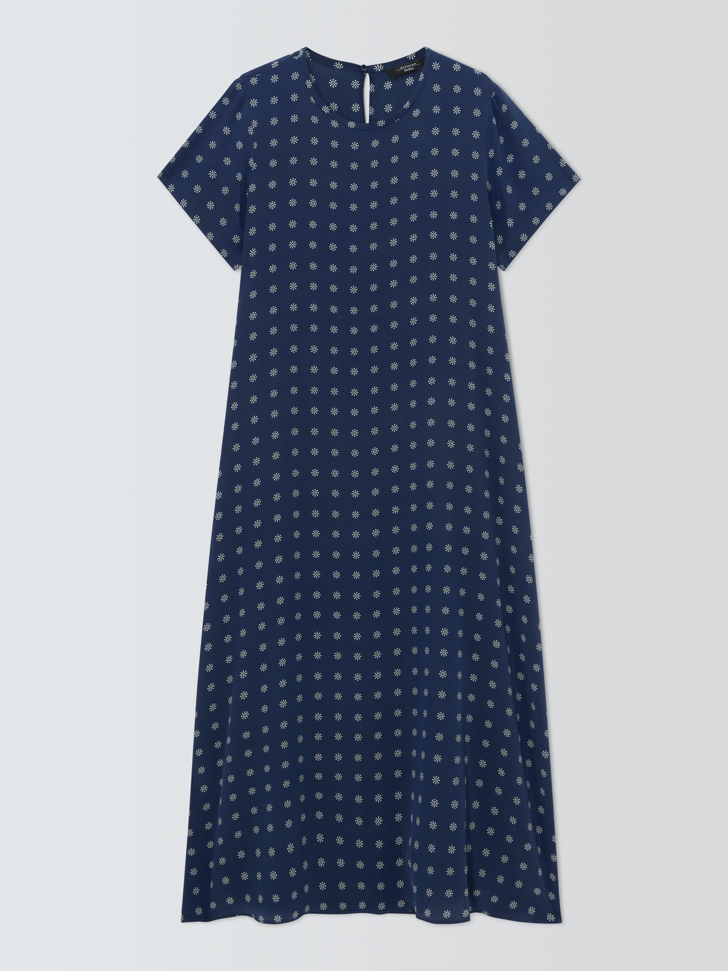 Product image 1 of 1, which shows Weekend MaxMara Revere Short Sleeve Silk Maxi Dress, Navy, 6