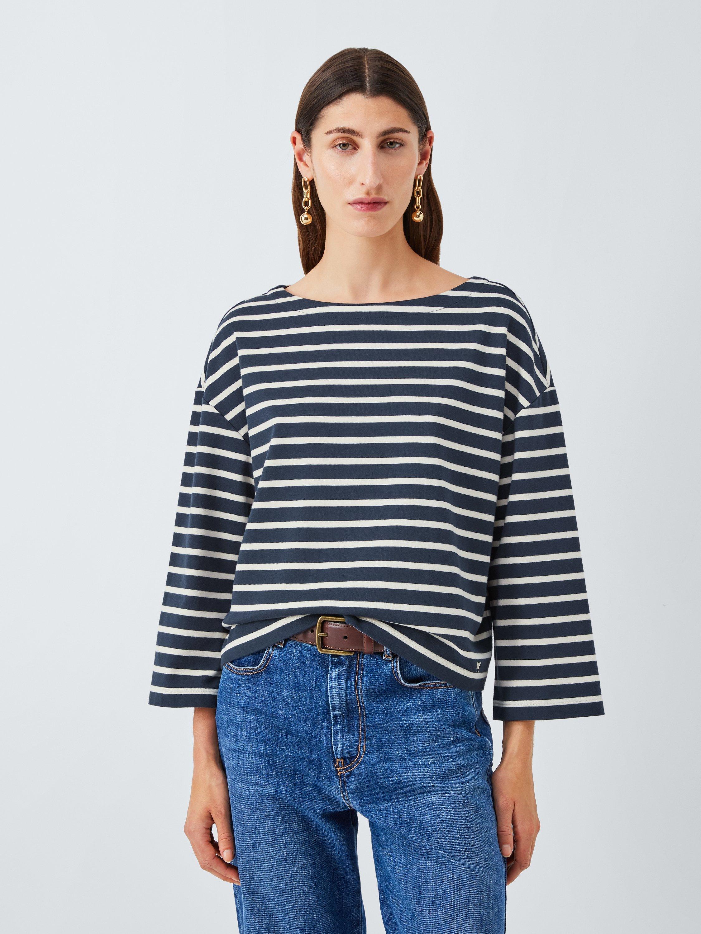 Product image 1 of 6, which shows Weekend MaxMara Campale Boxy Fit Striped Cotton T-Shirt, Blue/White, S