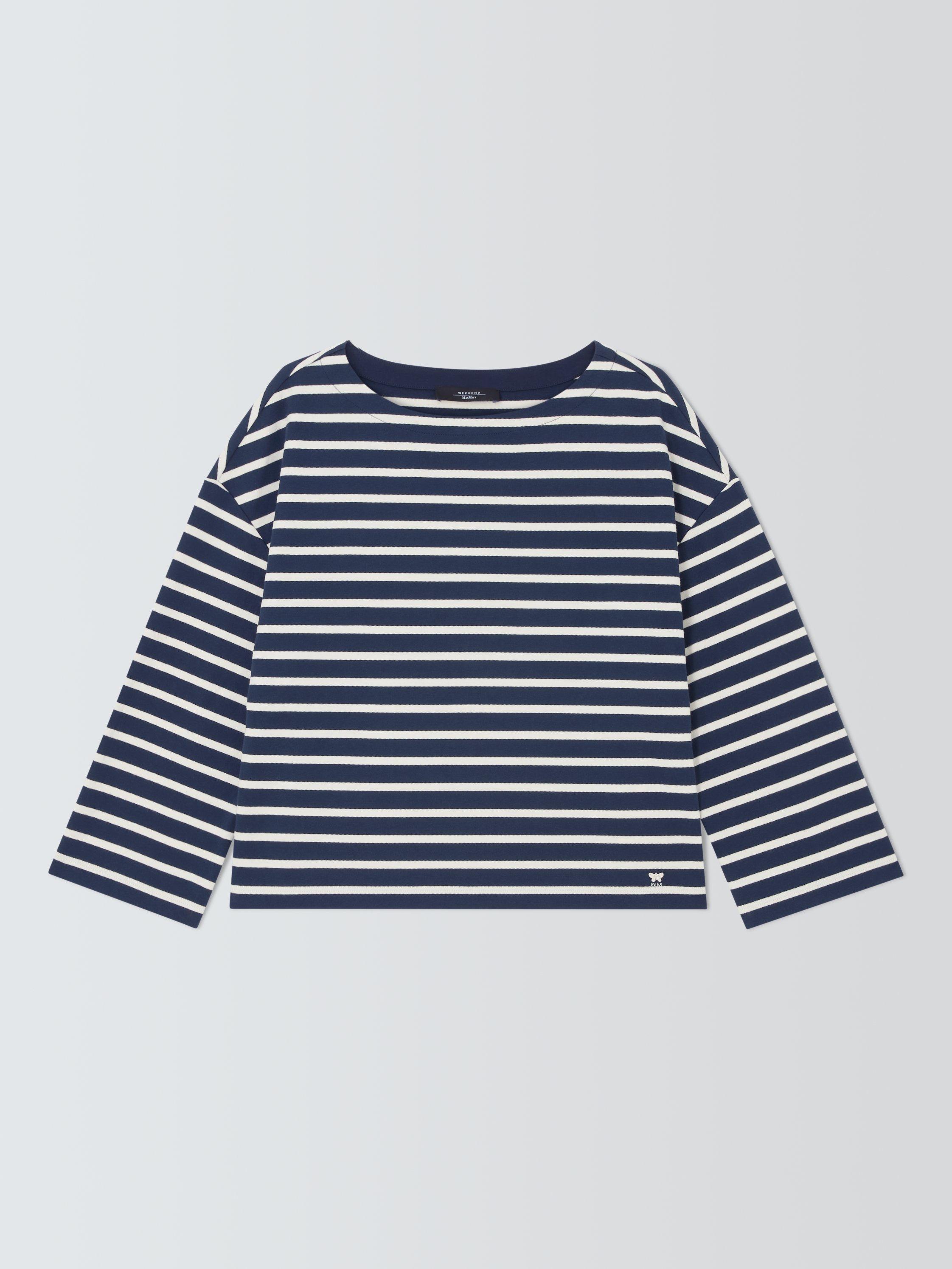 Product image 4 of 6, which shows Weekend MaxMara Campale Boxy Fit Striped Cotton T-Shirt, Blue/White, S
