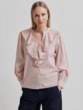 Second Female Becka Frill V-Neck Striped Cotton Shirt, Pink