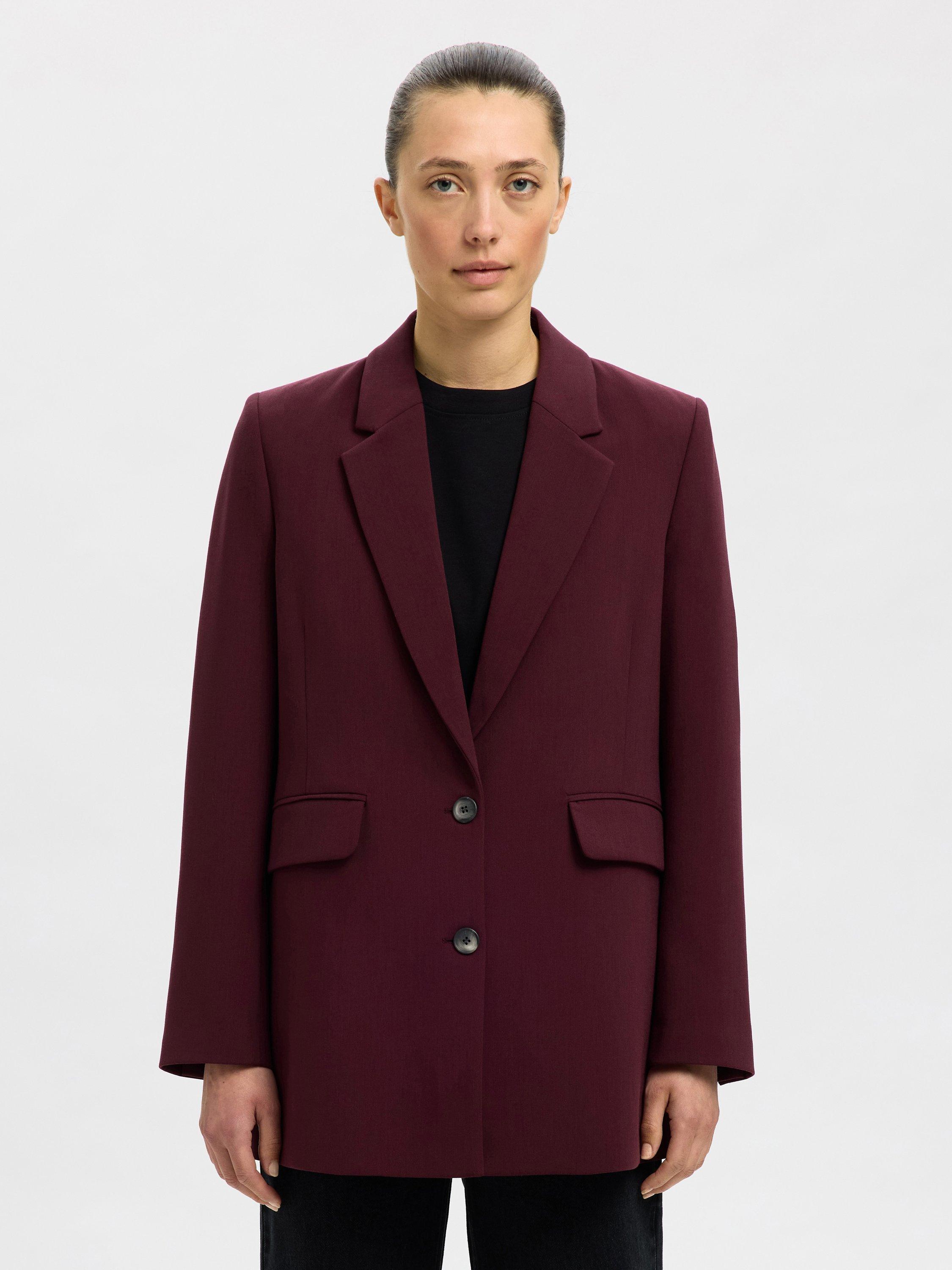 Selected Rita Relaxed Fit Blazer, Burgundy