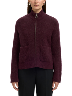Selected Sia Zip Neck Wool Blend Cardigan, Burgundy - view 2, Burgundy