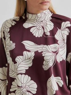 Second Female Elbie Floral High Neck Blouse, Burgundy/White - view 2, Burgundy/White