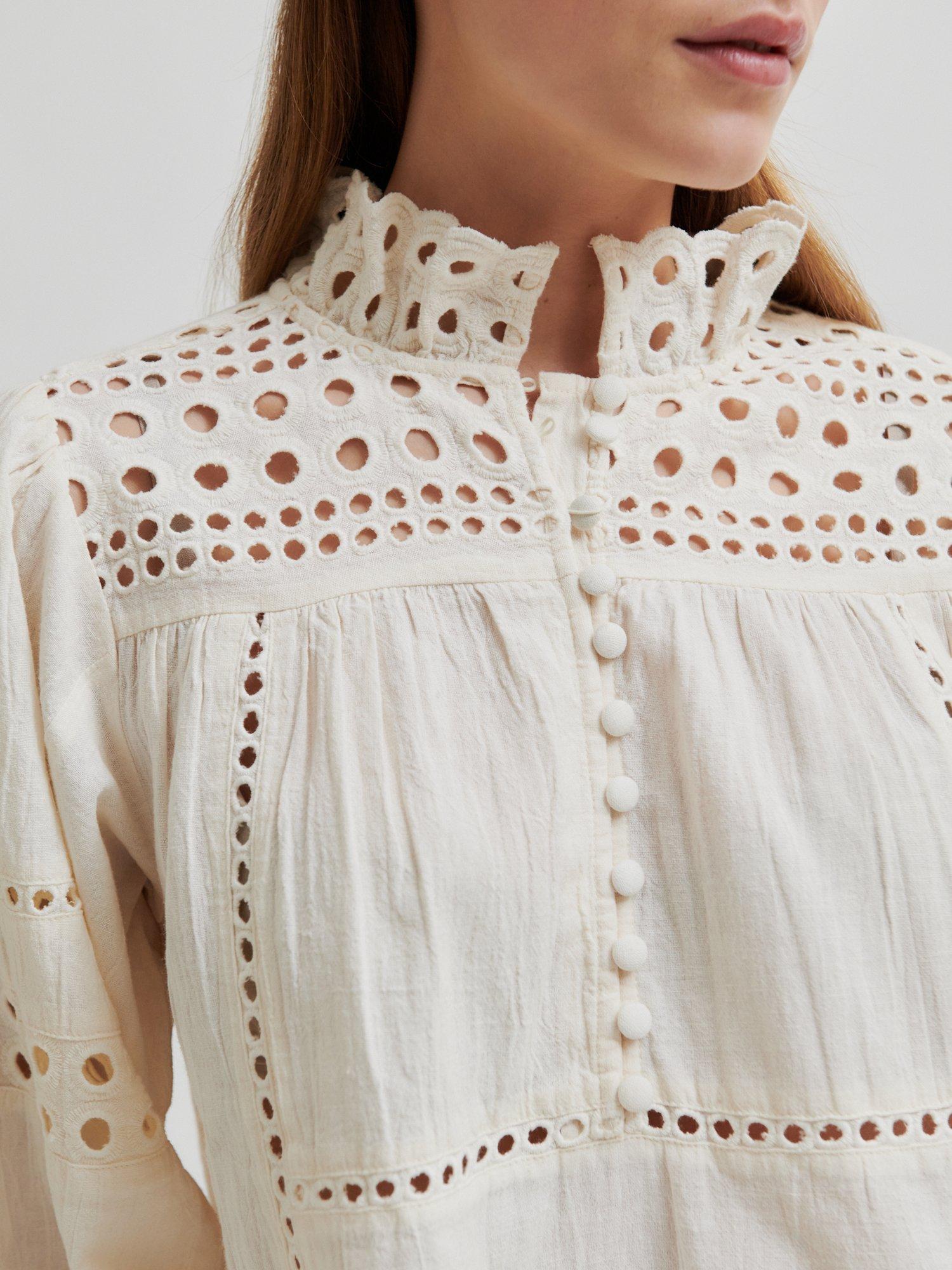 Product image 2 of 6, which shows Second Female Brunie Lace Detail Blouse, Ecru, XS
