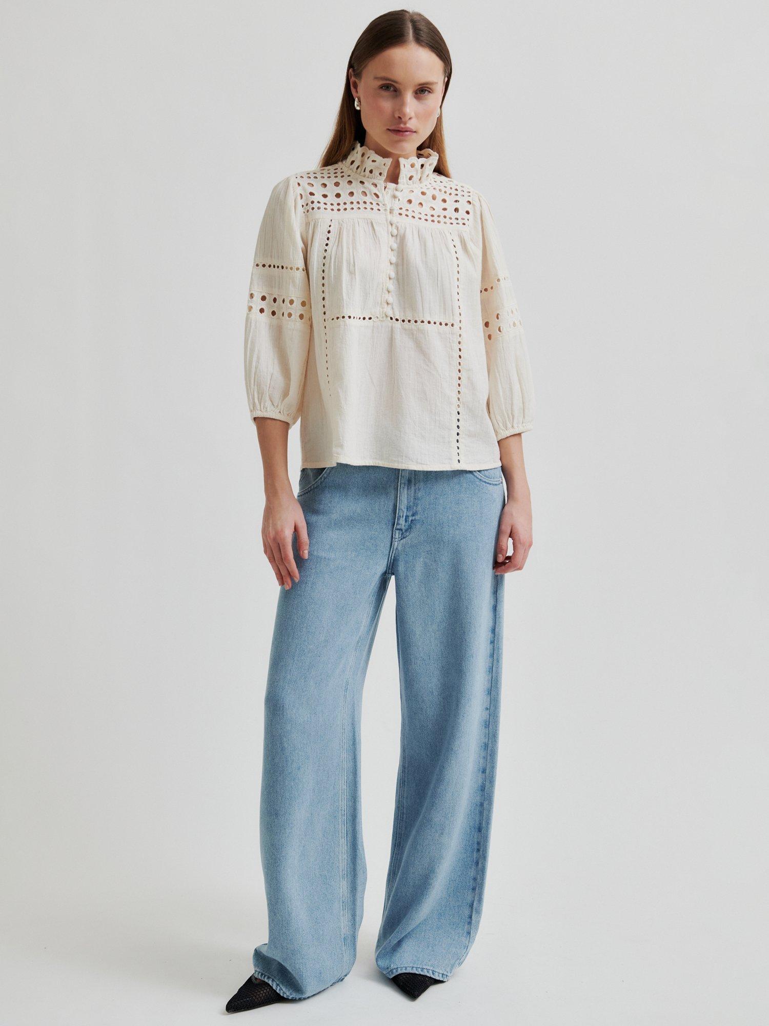 Product image 3 of 6, which shows Second Female Brunie Lace Detail Blouse, Ecru, XS
