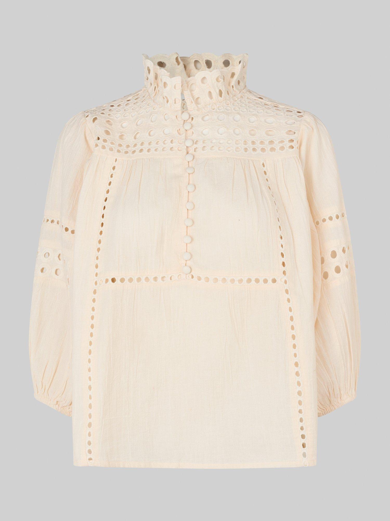 Product image 5 of 6, which shows Second Female Brunie Lace Detail Blouse, Ecru, XS