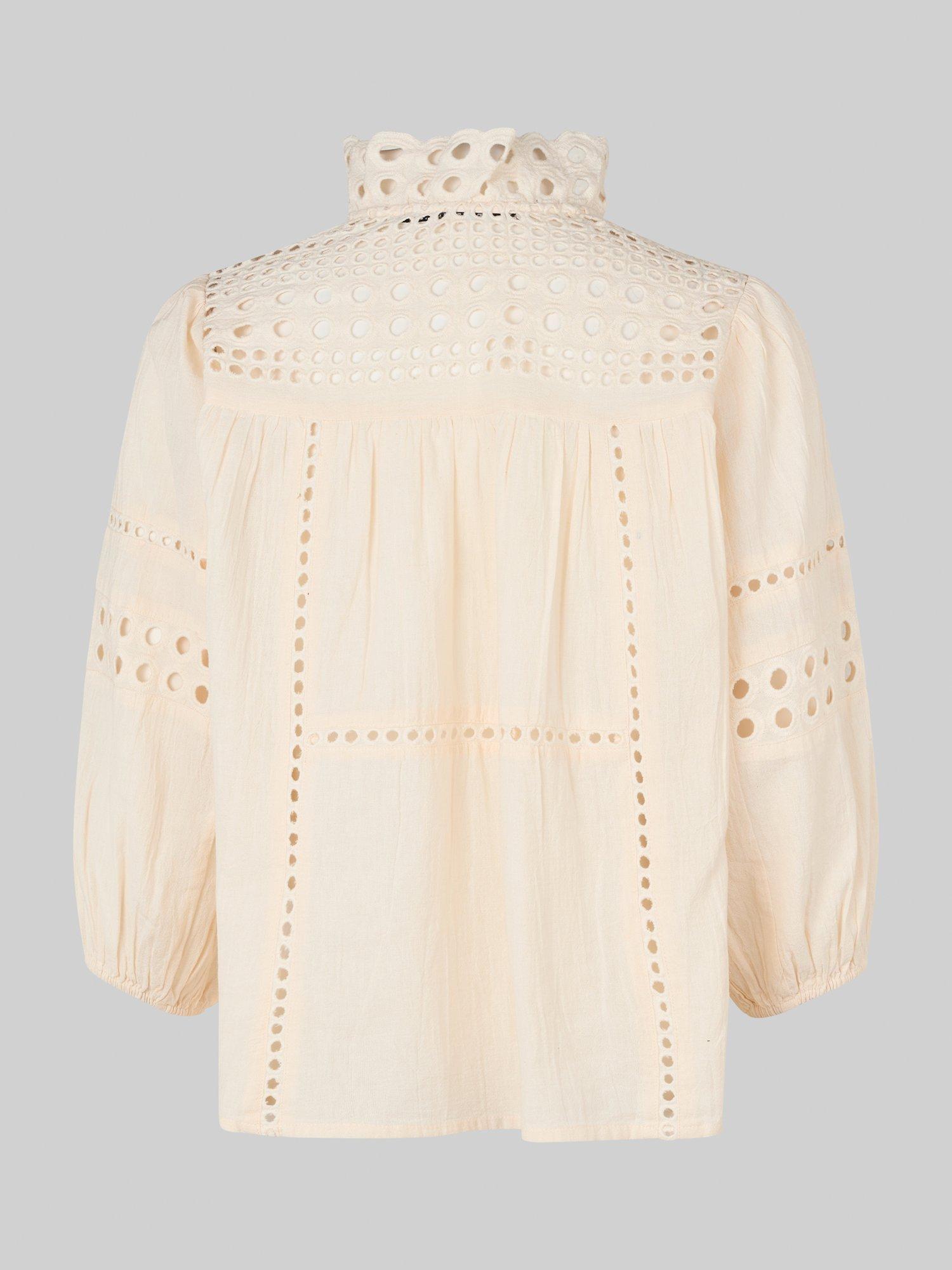 Product image 6 of 6, which shows Second Female Brunie Lace Detail Blouse, Ecru, XS