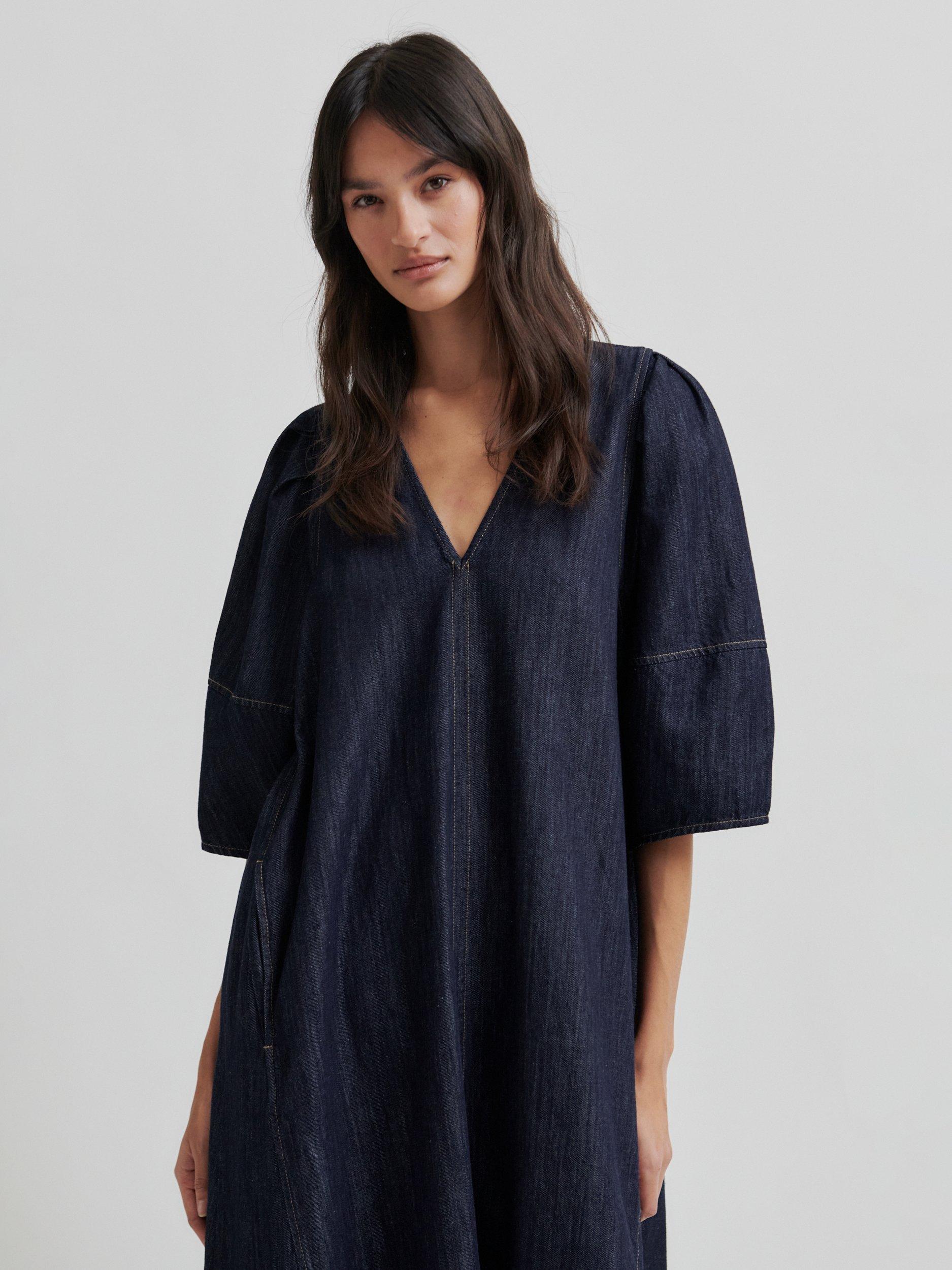 Product image 2 of 7, which shows Second Female Dera Denim Midi Dress, Dark Blue, XS