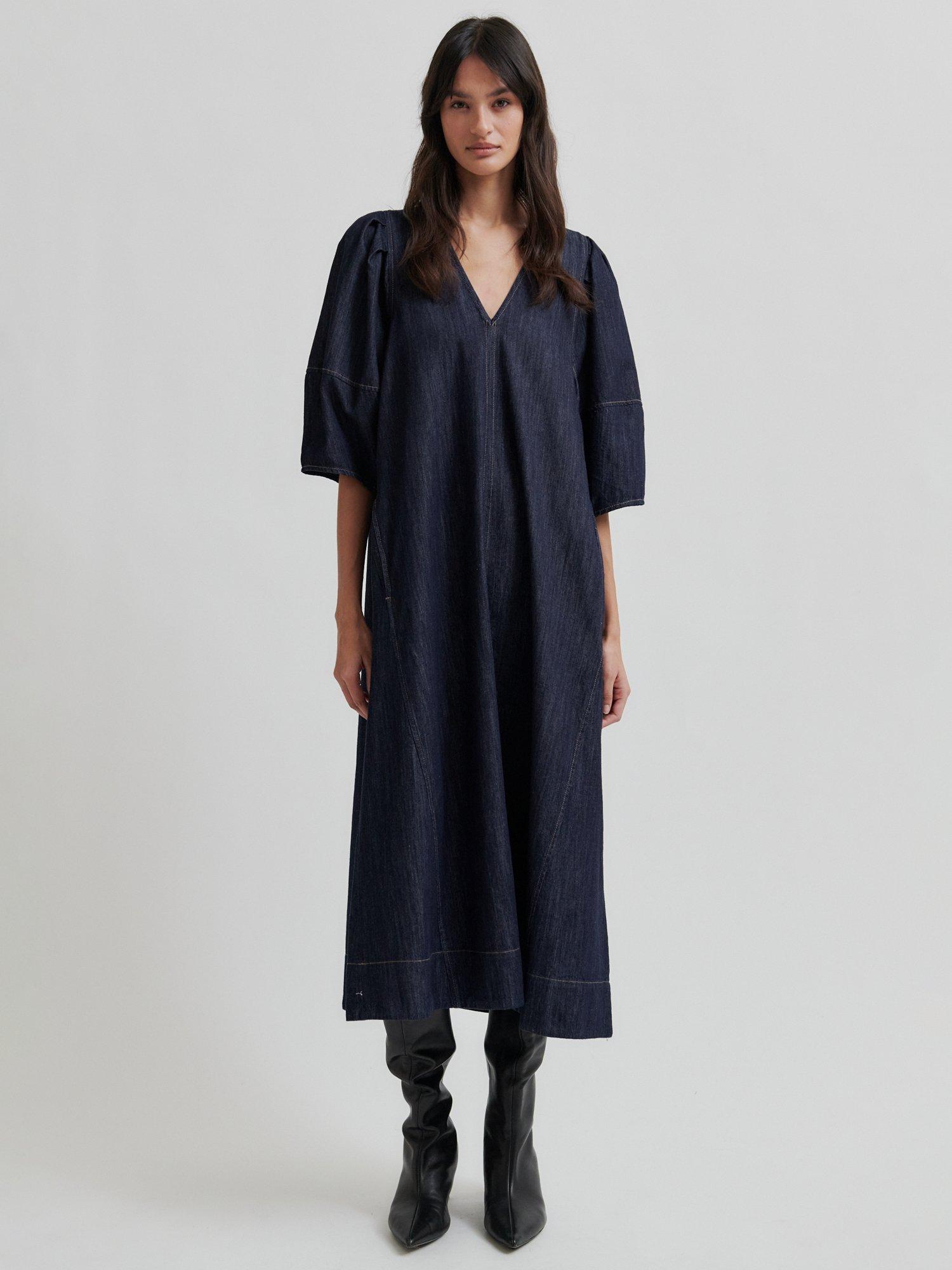 Product image 4 of 7, which shows Second Female Dera Denim Midi Dress, Dark Blue, XS