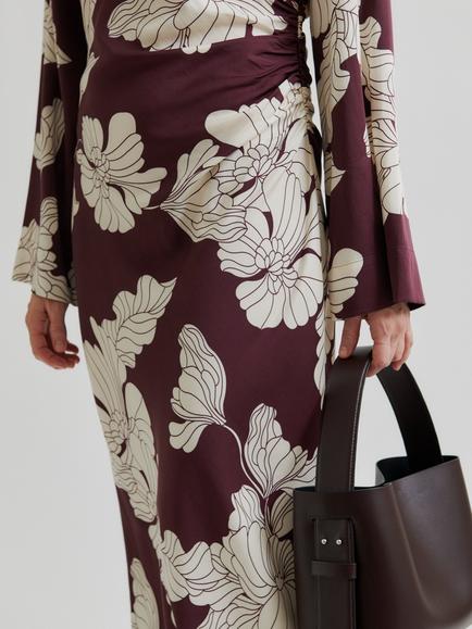 Second Female Elbie Floral Midi Dress, Burgundy/White - view 2, Burgundy/White