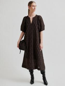 Second Female Nela Burnout Midi Dress, Brown, Brown