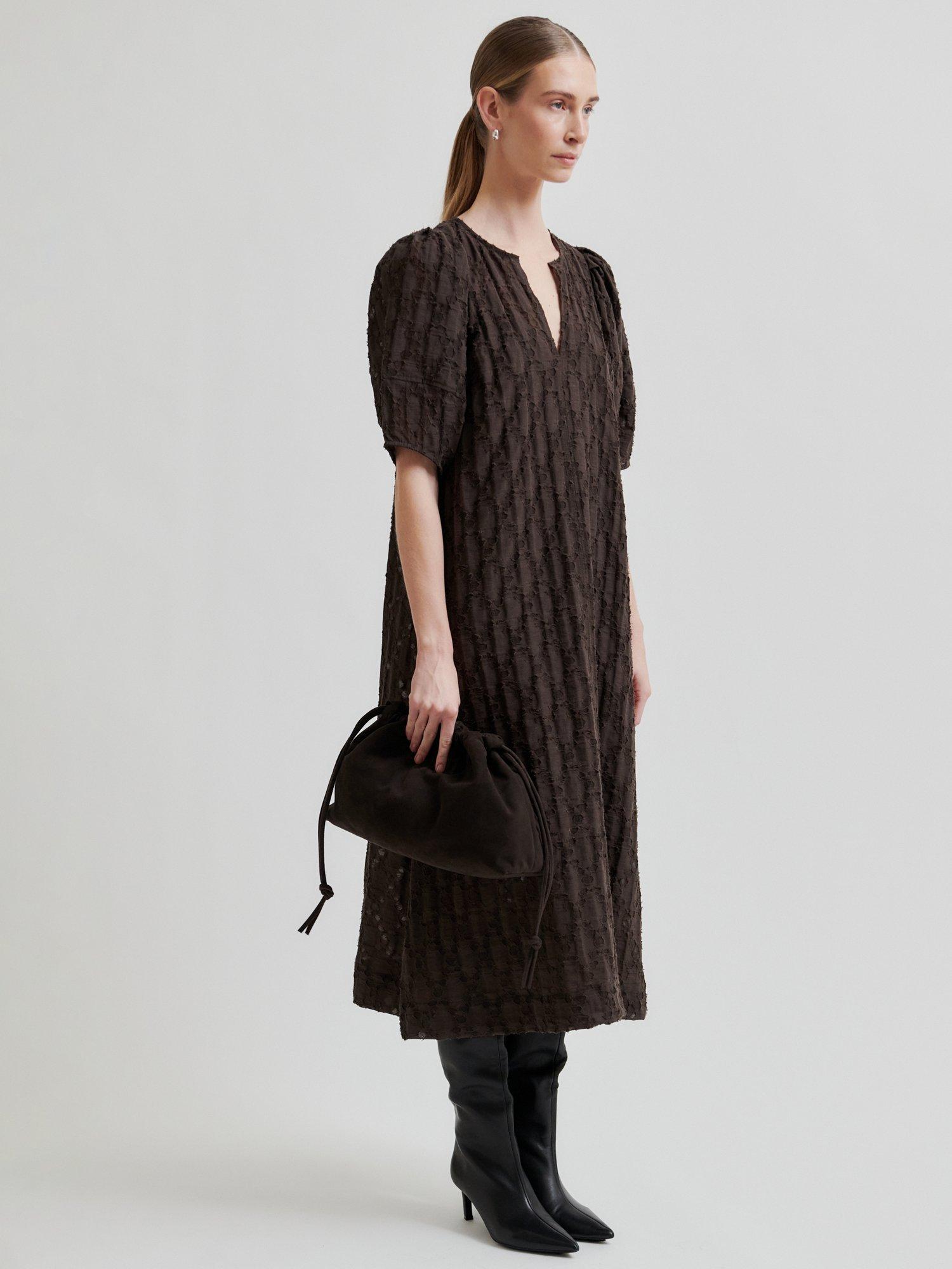 Product image 3 of 7, which shows Second Female Nela Burnout Midi Dress, Brown, XS