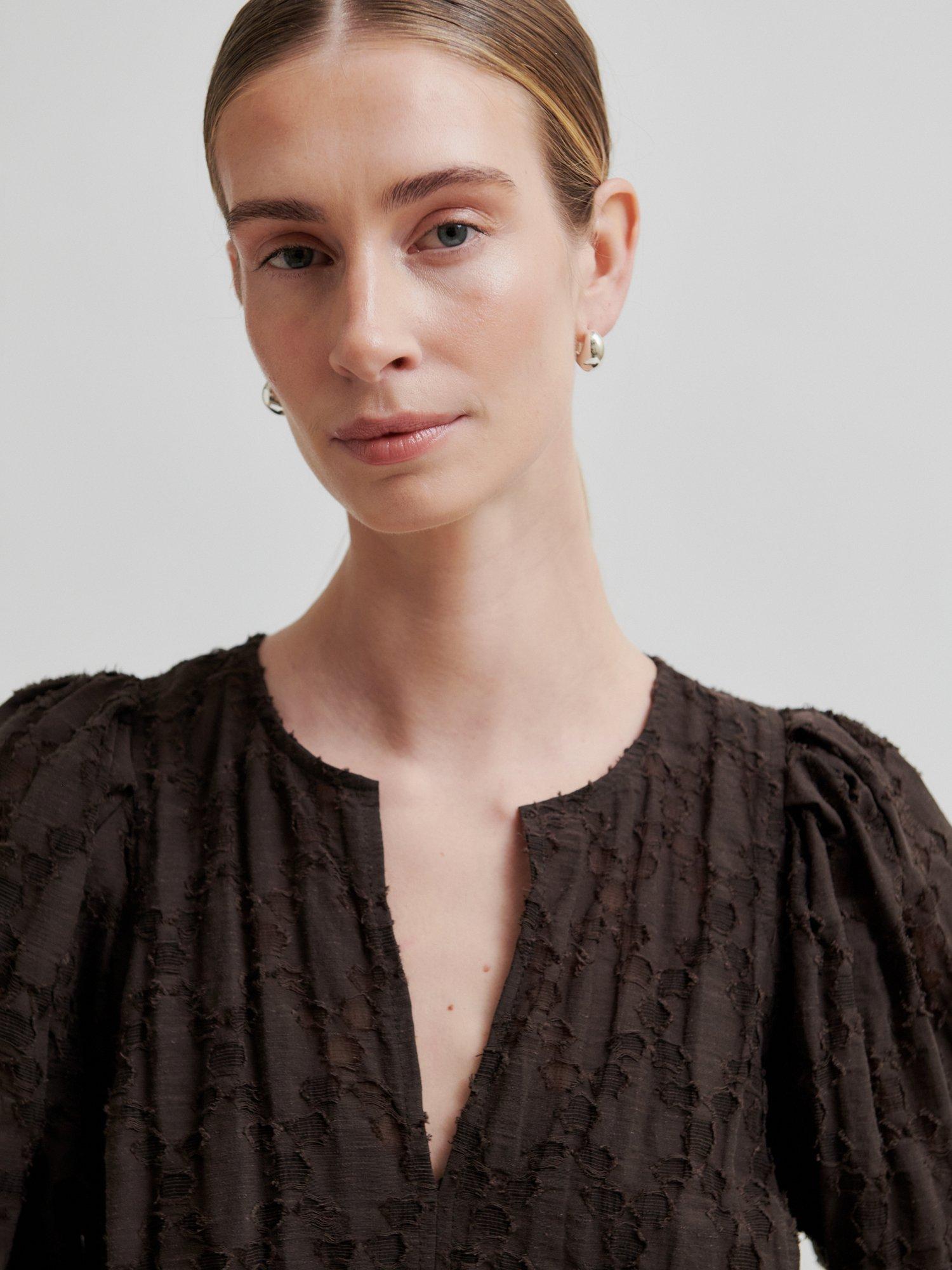 Product image 4 of 7, which shows Second Female Nela Burnout Midi Dress, Brown, XS